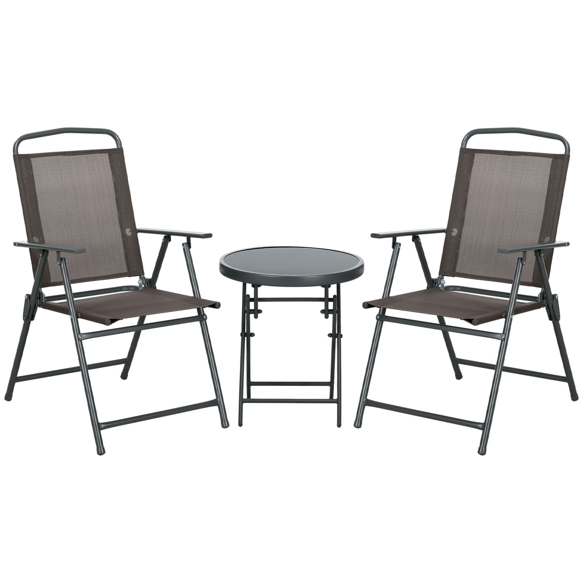 Outsunny Bistro Garden Set: 3-Piece Patio Furniture with Foldable Armchairs & Glass Coffee Table, Brown | Aosom UK