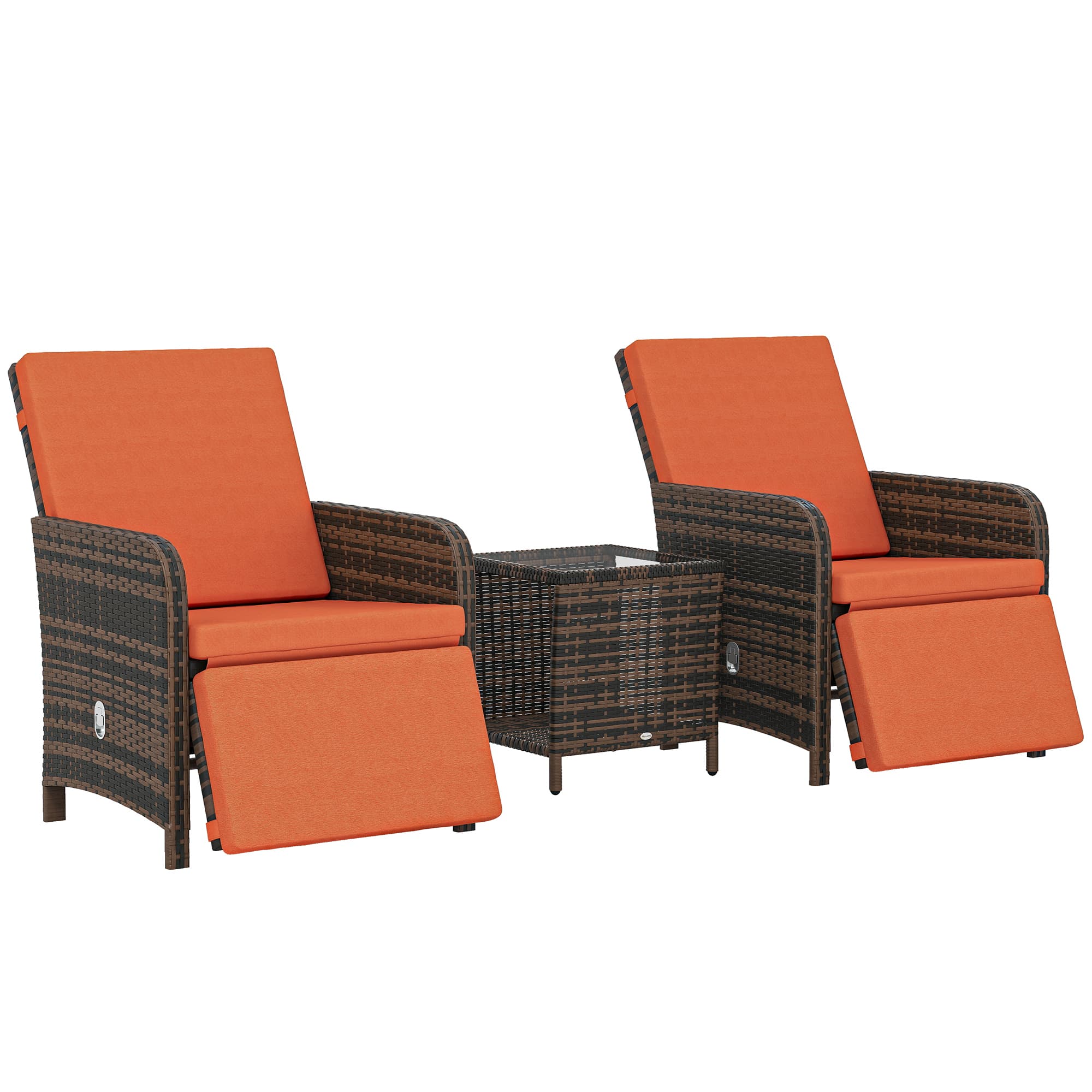 Outsunny 3 Pieces Rattan Bistro Set Balcony Furniture with Cushions, Storage Function - Orange