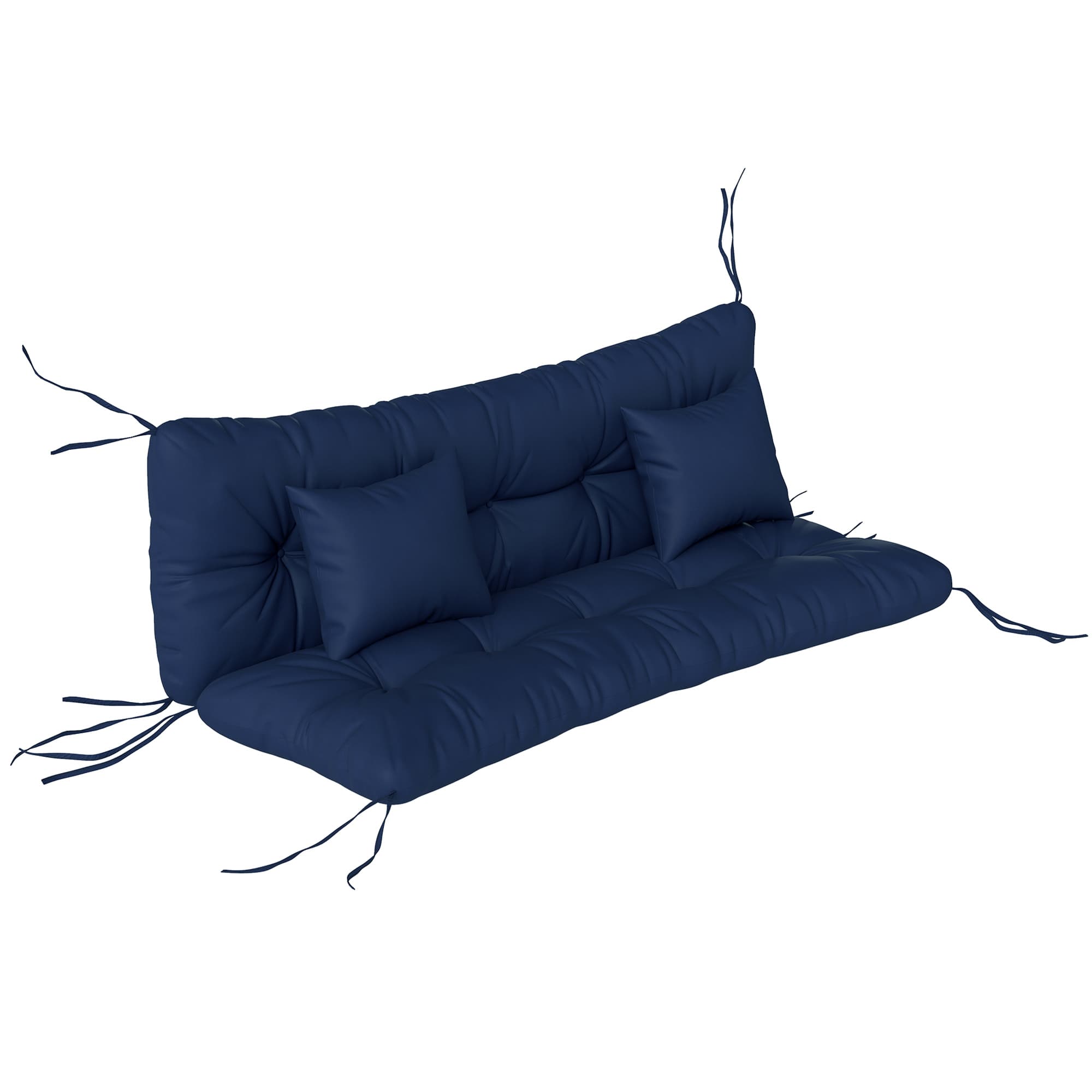 Outsunny Outdoor Seat Cushions Back Cushion with 2 Pillows, Water Repellent Seat Pads for 3-Seater Chair, Dark Blue