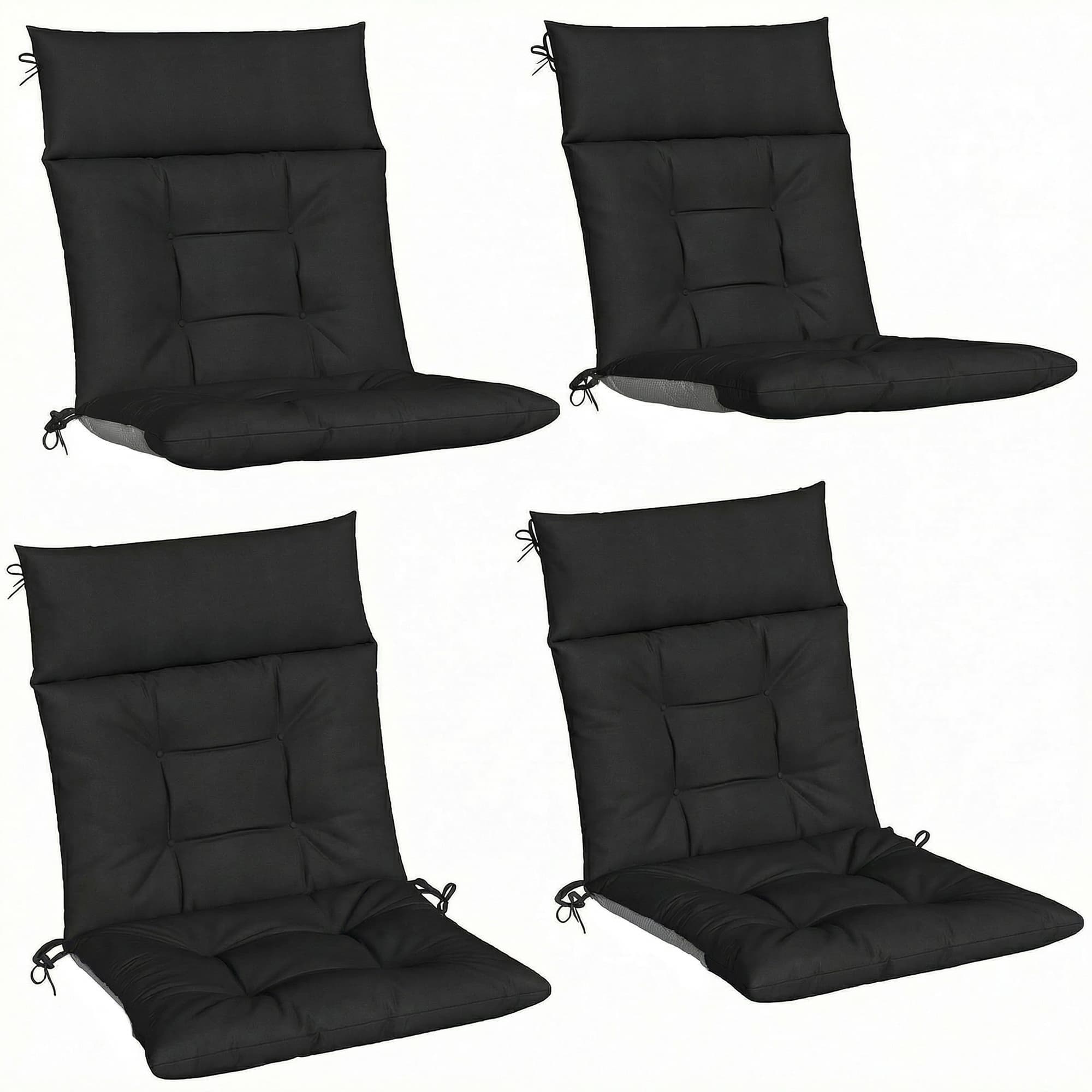 Outsunny Patio Chair Cushions Set of 4, Waterproof Non-Slip Lounge Chair Cushions, 112x53cm, Black