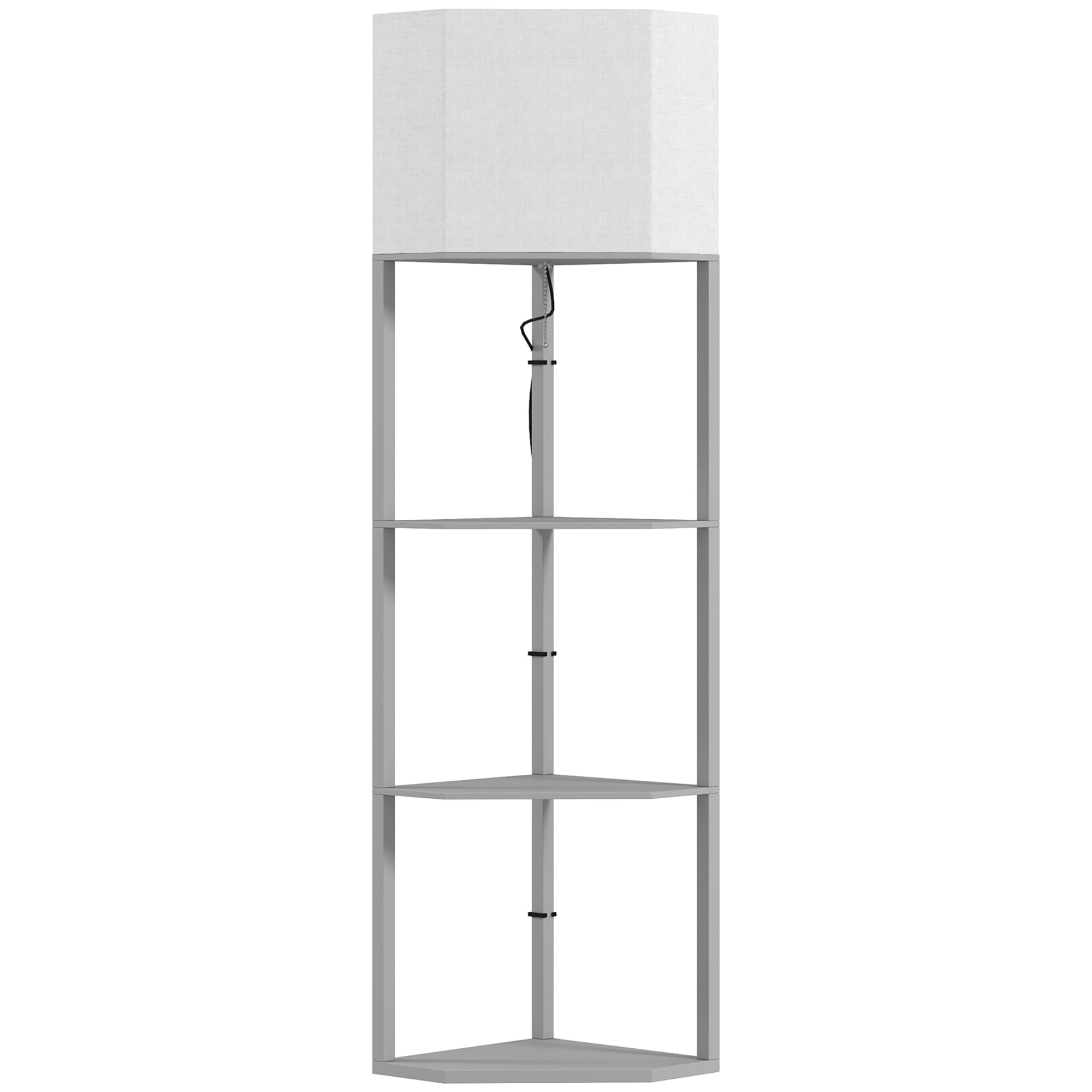 HOMCOM Corner Floor Lamp with Shelves, Tall Standing Lamps for Living Room, with Pull Chain Switch Bulb not Included, Grey | Aosom UK