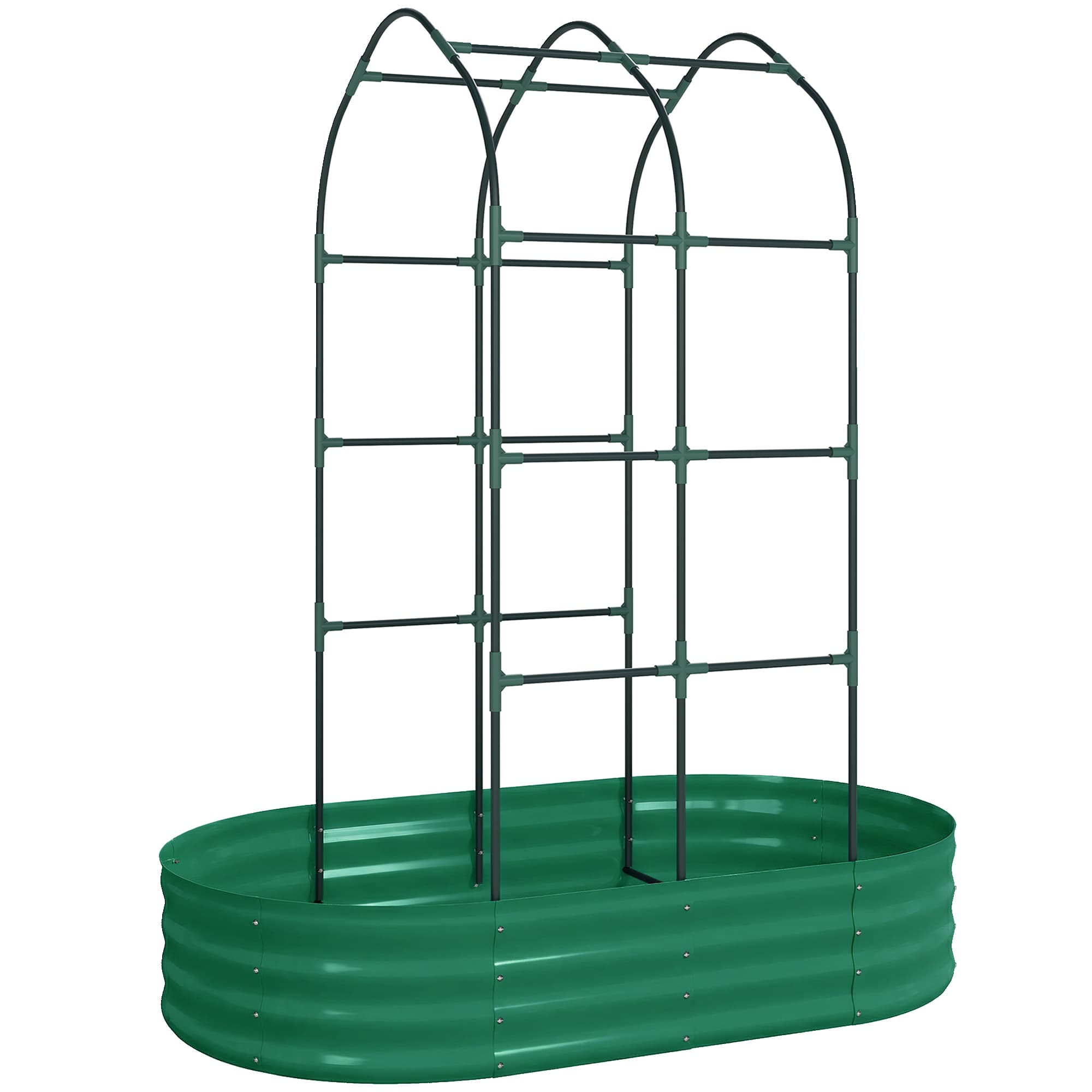 Outsunny Galvanised Raised Garden Bed with Arched Trellis, 5 x 3 x 6ft Metal Raised Bed for Garden with Open Bottom, Green thumbnail 2