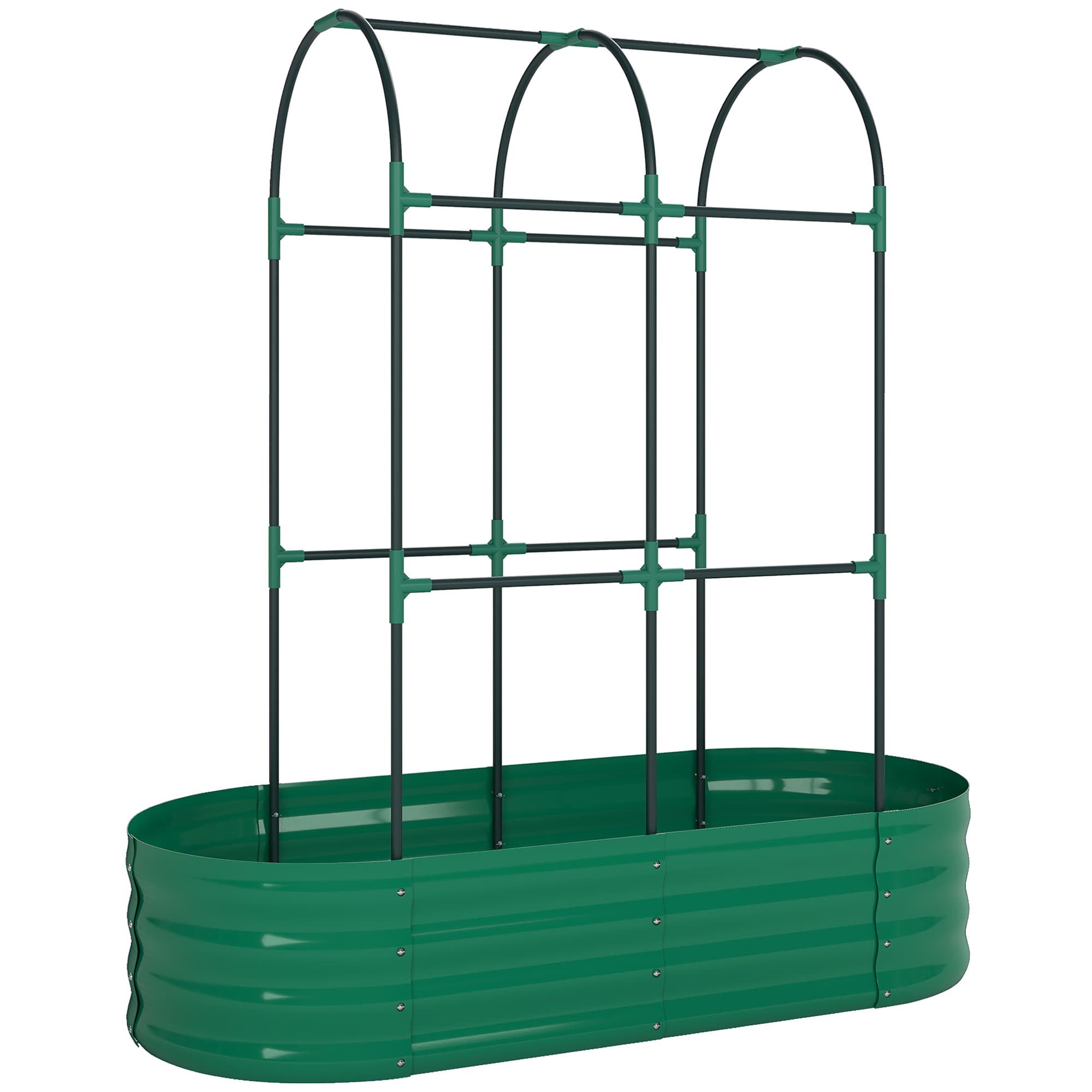 Outsunny Galvanised Raised Garden Bed with Arched Trellis, 5 x 3 x 6ft Metal Raised Bed for Garden with Open Bottom, Green