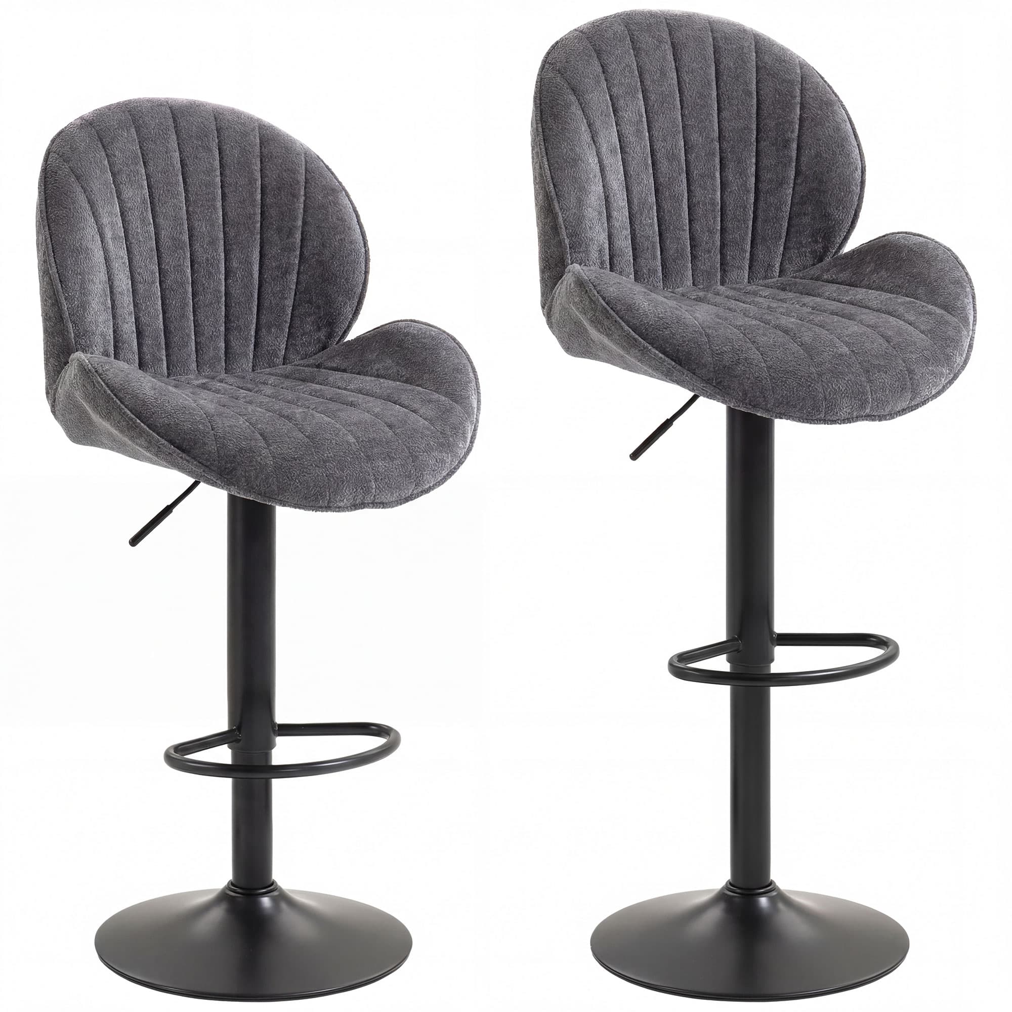 HOMCOM Bar Stools Set of 2, Swivel Barstools with Back, Adjustable Height and Footrest for Kitchen Island, Dining Room, Grey