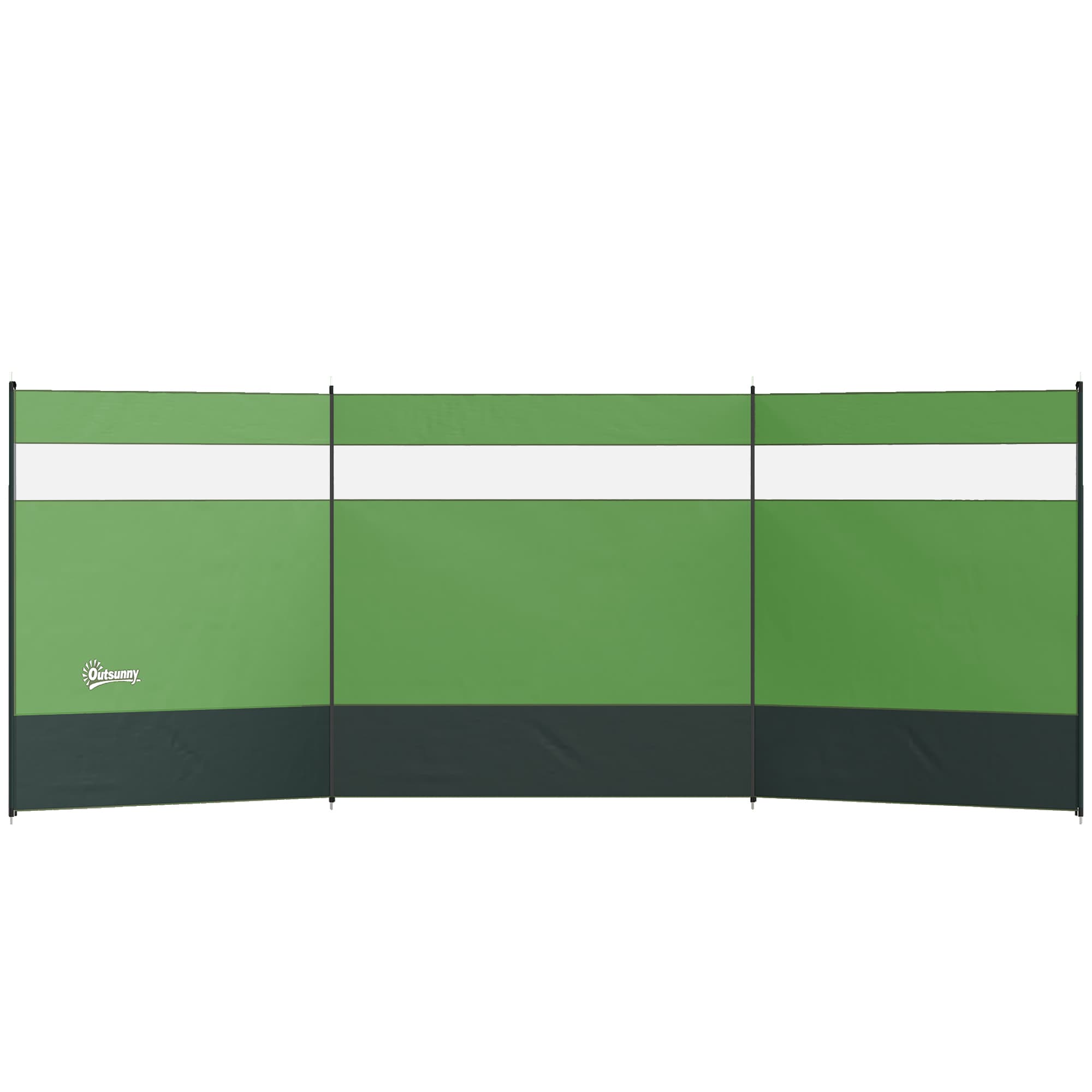 Outsunny Camping Windbreaker with Clear Windows and Steel Poles, for Beach Caravan Campervan, 440 x 140cm, Army Green