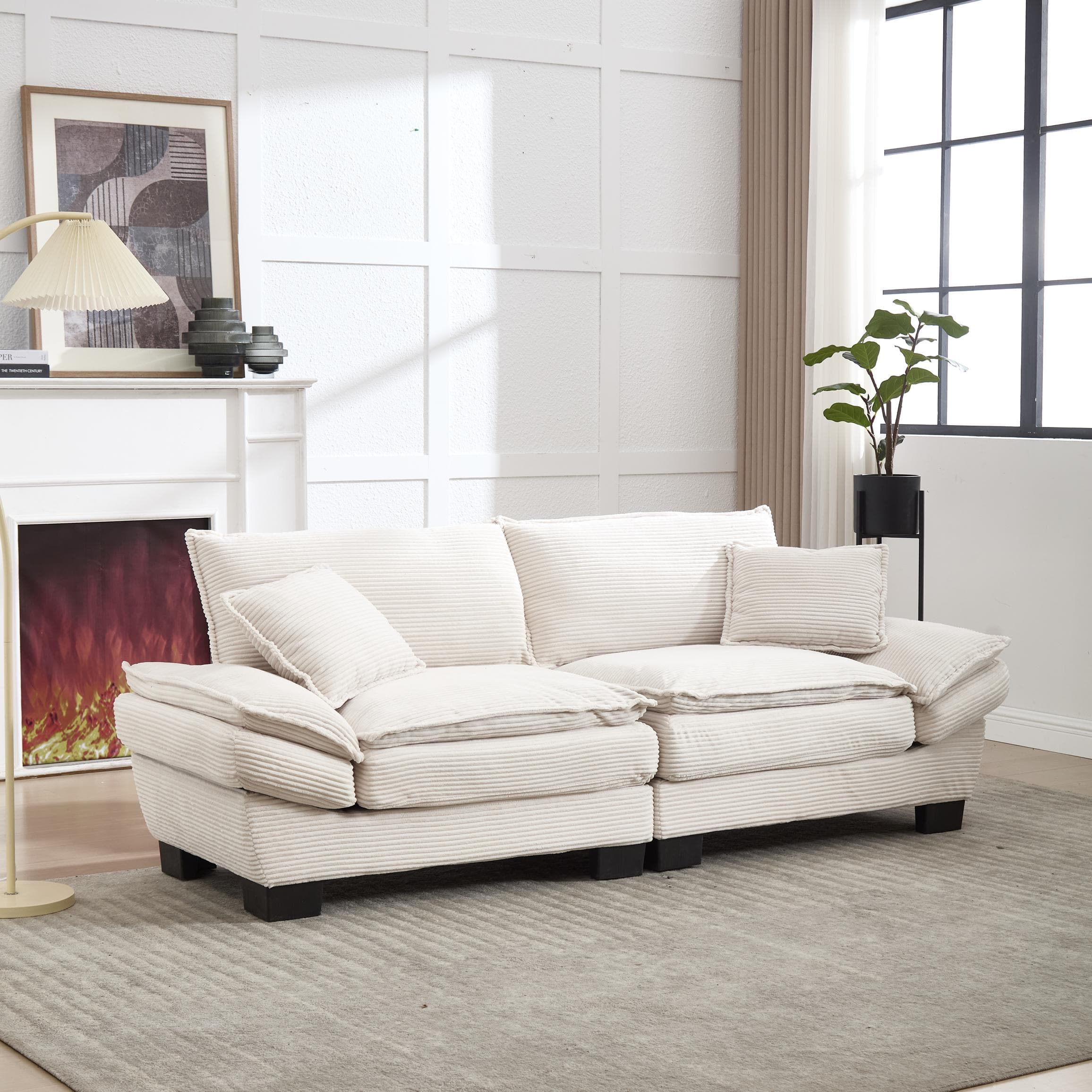 Oversized Cloud Sofa with Ergonomic High-Resilience Foam & 2 Lumbar Cushions, Modular Couch for 2 People, 224L x 81W x 81H cm, Beige | Aosom UK