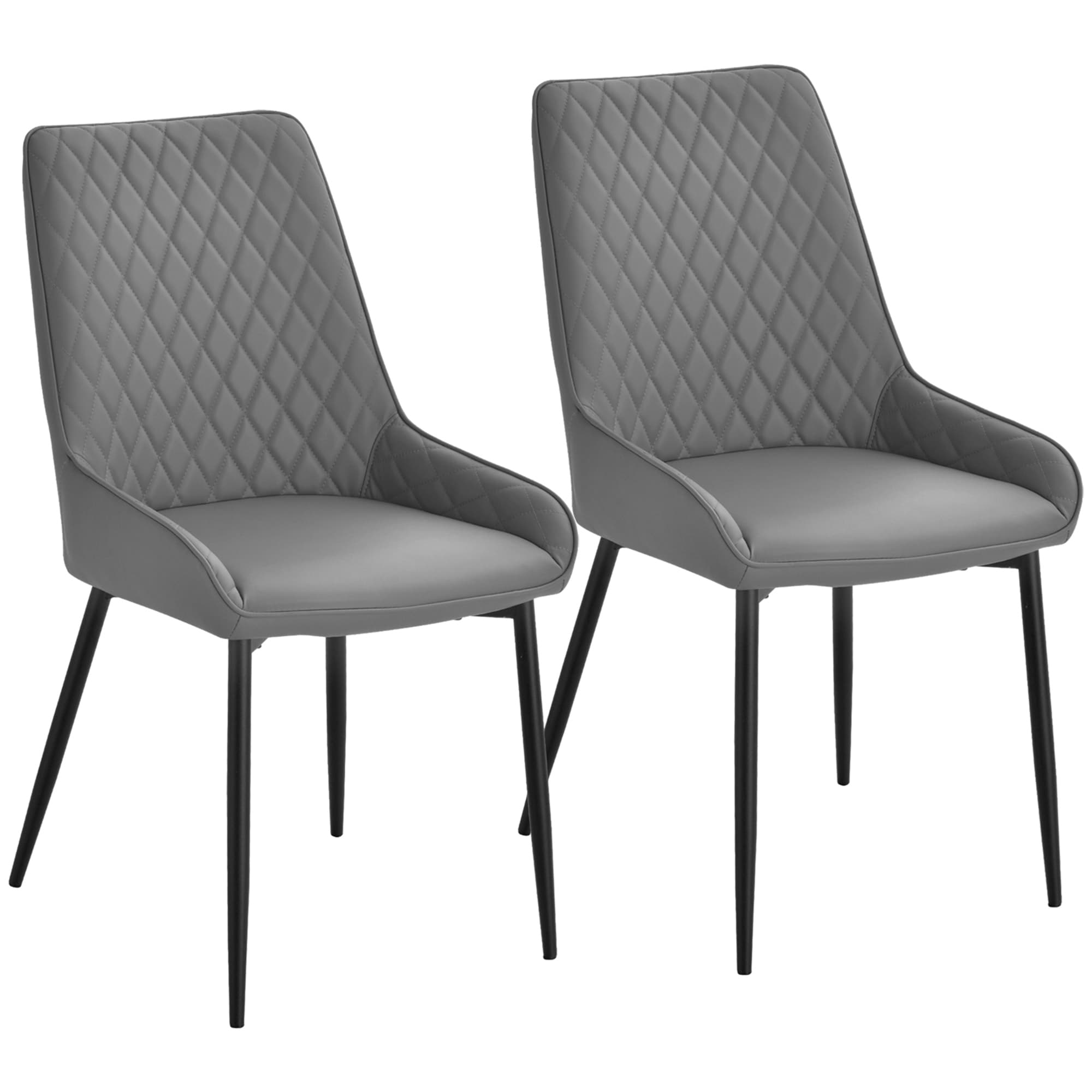 HOMCOM Set of 2 Leather Dining Chairs with Metal Frame, 4 Legs Foot Caps,  High Back, Home Seating, Modern Stylish, Grey | Aosom UK