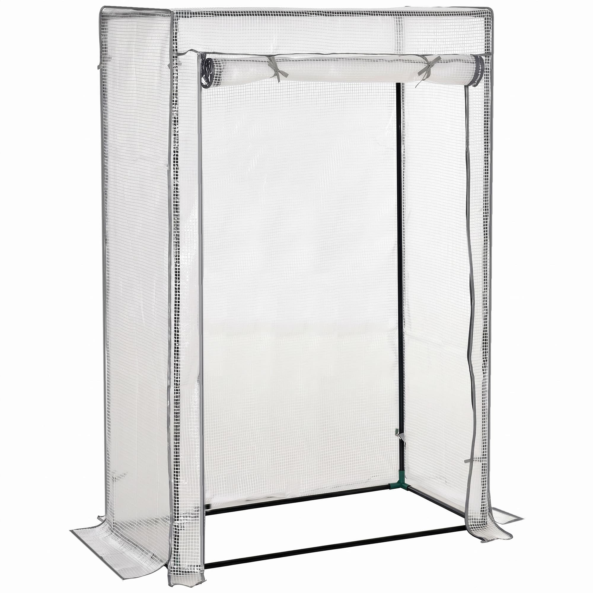 Outsunny Greenhouse Oasis: Steel-Framed PE Shelter with Roll-Up Door, White | Aosom UK