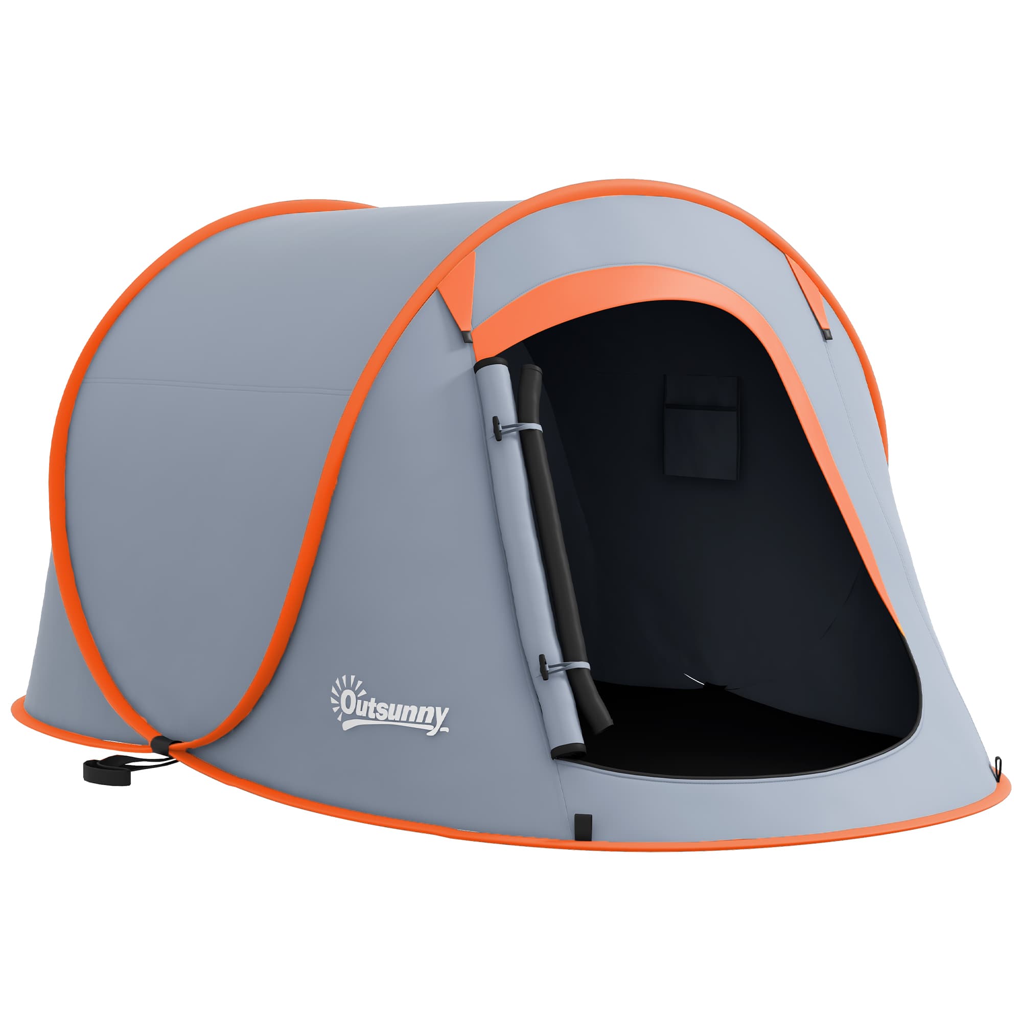 Outsunny 2 Man Pop up Camping Tent, 2000mm Waterproof with Carry Bag for Fishing Hiking Backpacking, Grey and Orange