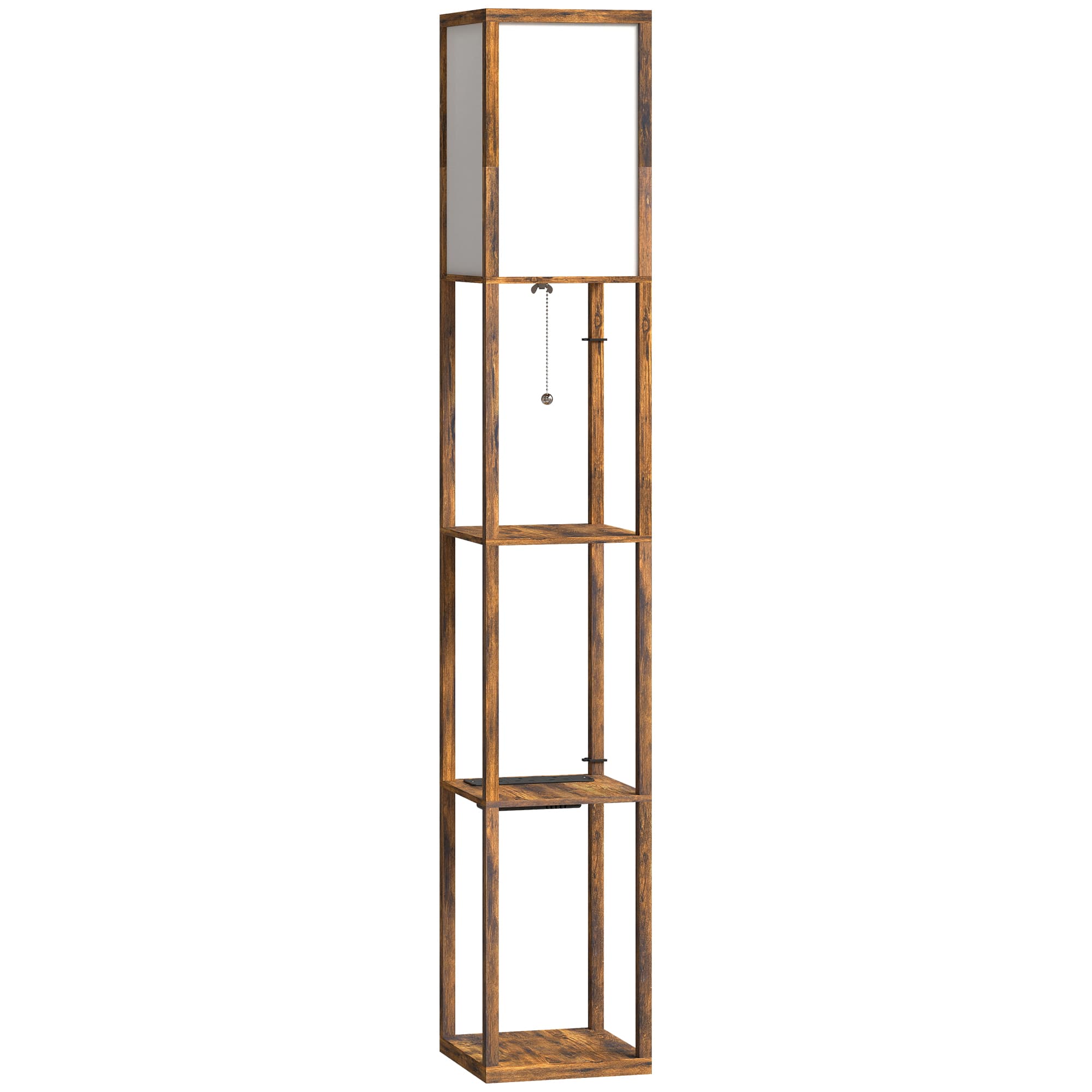 HOMCOM Floor Lamp with Shelves, 4 Layer Standing Lamp with USB Ports, 3 Colour Temperature, Rustic Brown