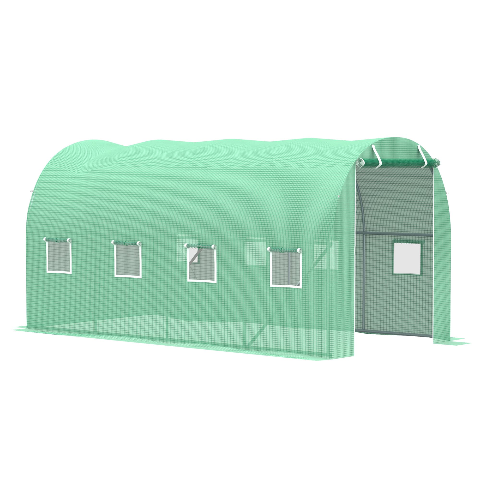 Outsunny 4x2 m Polytunnel Walk-in Greenhouse with Zip Door and Windows-Green
