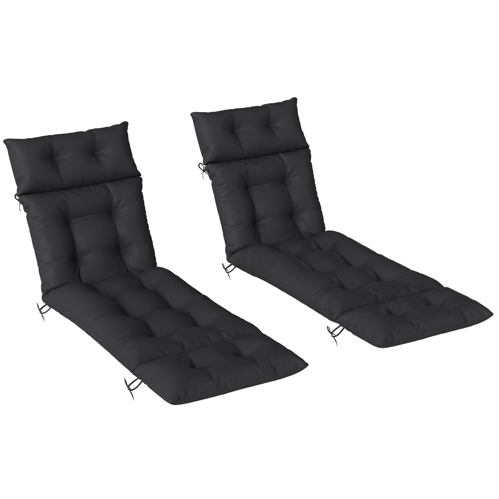 Outsunny Set of Two 190 x 56cm Sun Lounger Cushions - Black