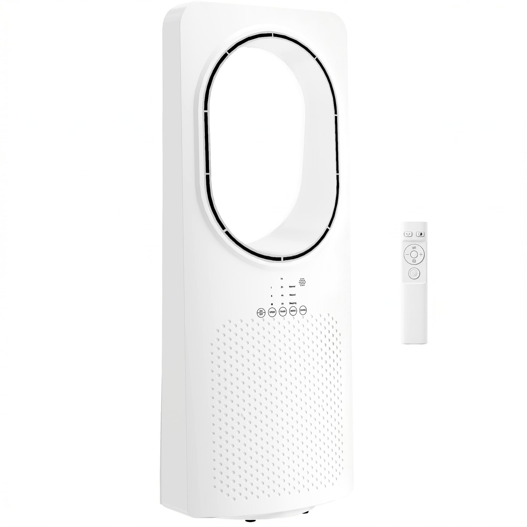 HOMCOM Bladeless Tower Fan for Bedroom, 36dB Standing Cooling Fan with 45° Oscillating, 3 Speeds, 3 Modes, 15H Timer, White