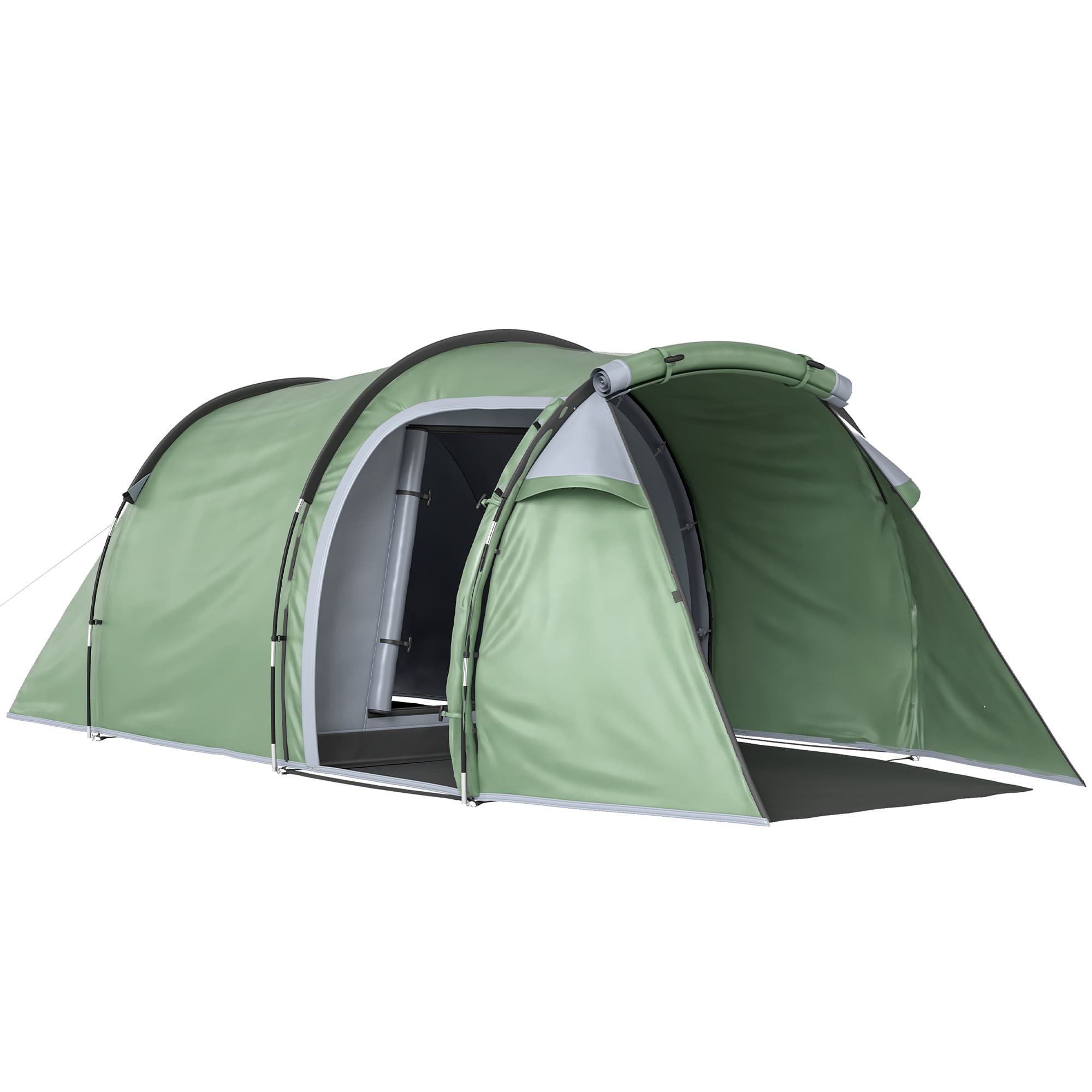 Outsunny Tunnel Tent, 2-3 Person Camping Tent with Sewn-in Groundsheet, Air Vents, Rainfly, 2000mm Water Column, Green | Aosom UK