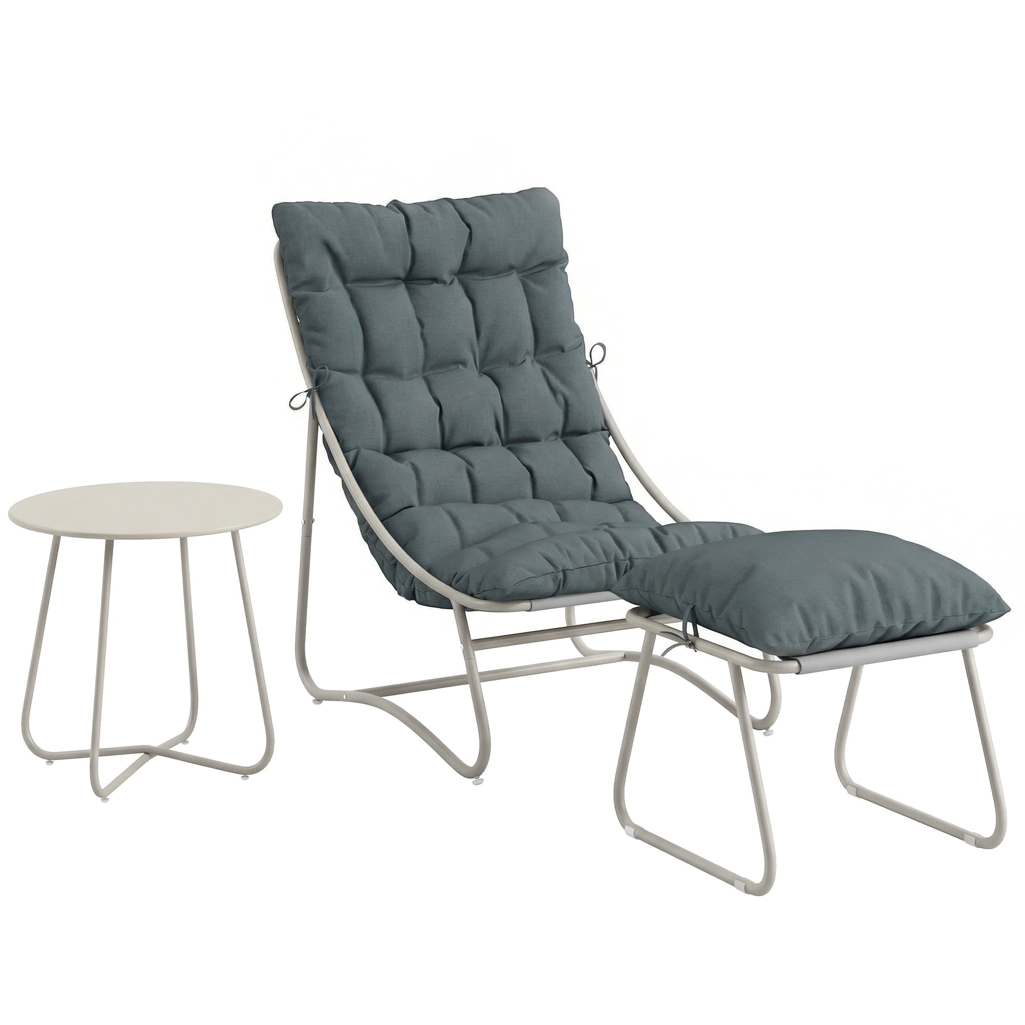 Outsunny Bistro Set for Garden, 3 Piece Outdoor Table and Chair with Footstool and Removable Cushions, Comfy Small Garden Balcony Furniture