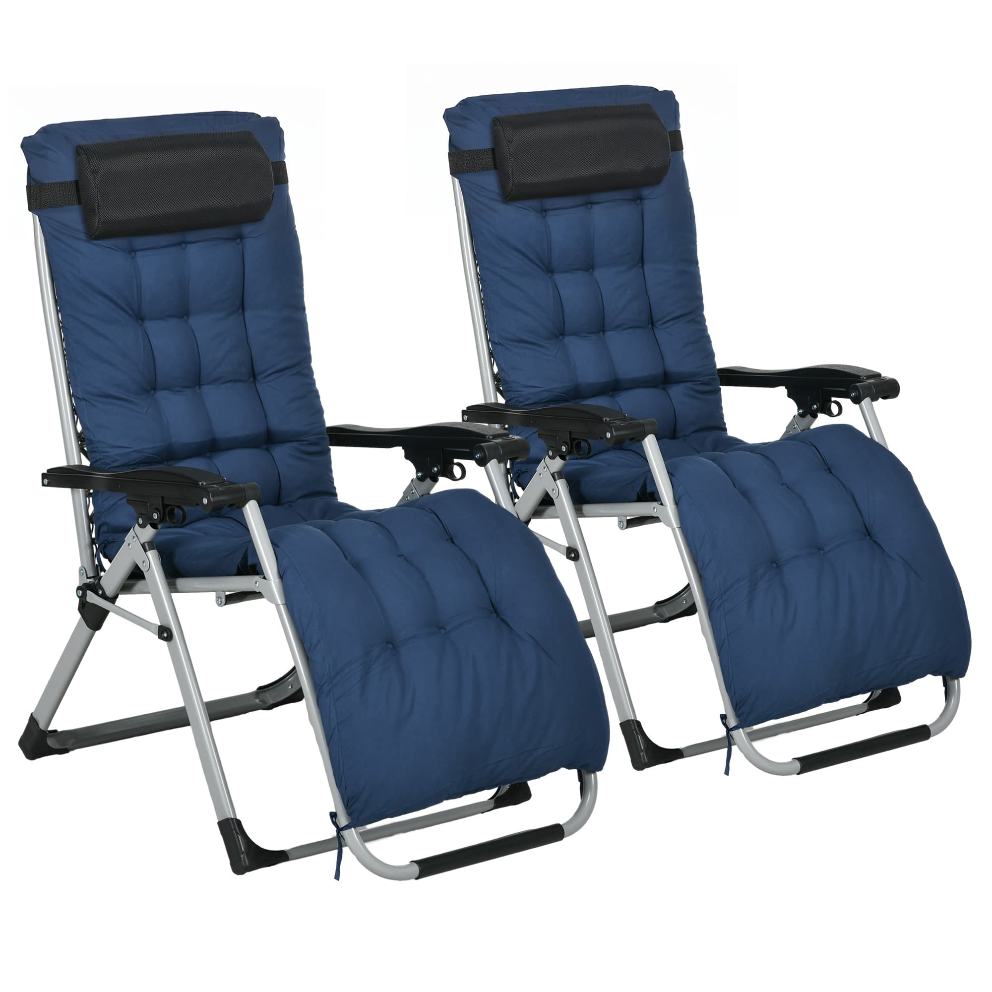 Outsunny 2 Piece Sun Lounger, Reclining Zero Gravity Sun Loungers with Cushions for Outdoor Patio, Blue | Aosom UK