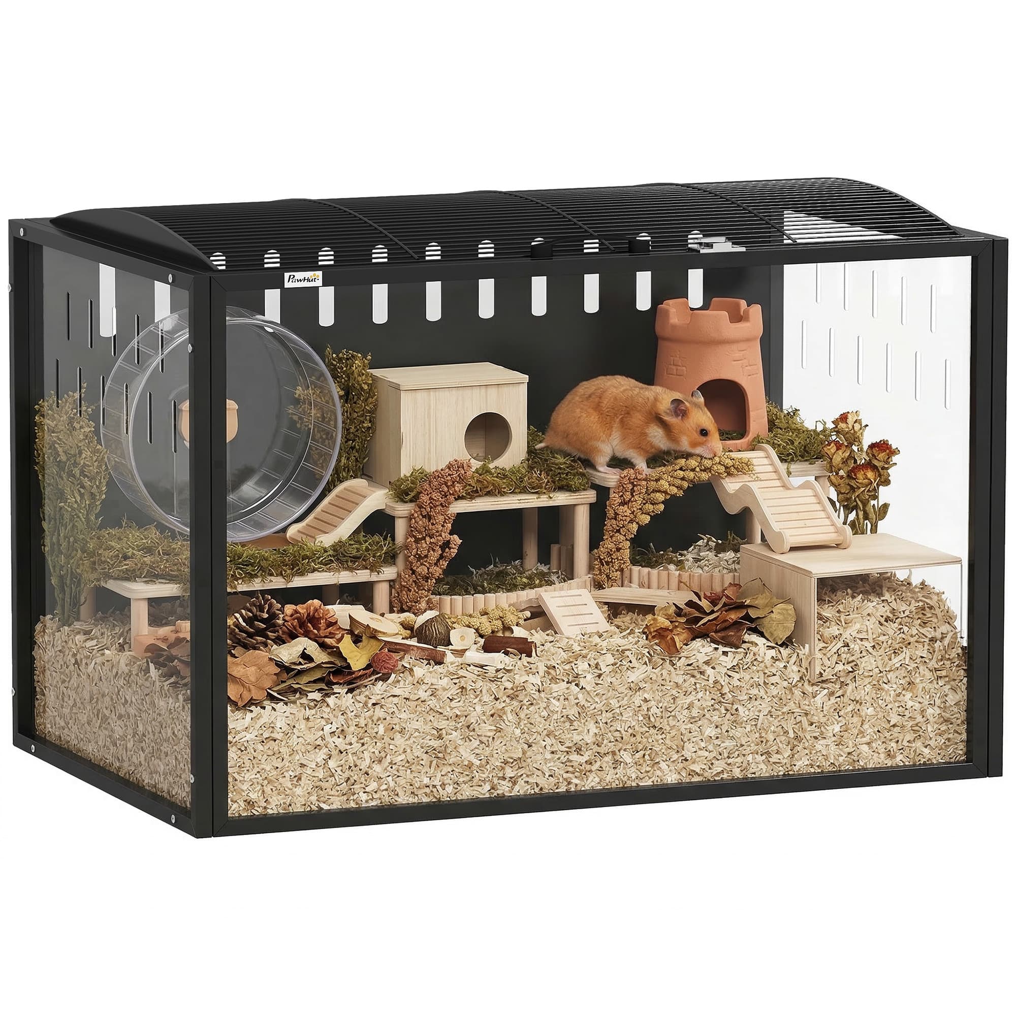 PawHut Hamster Cage Steel Chewproof with Openable Top, Deep Burrow for Dwarf Syrian Hamster, Gerbil, Rats, 81 x 51 x 53 cm