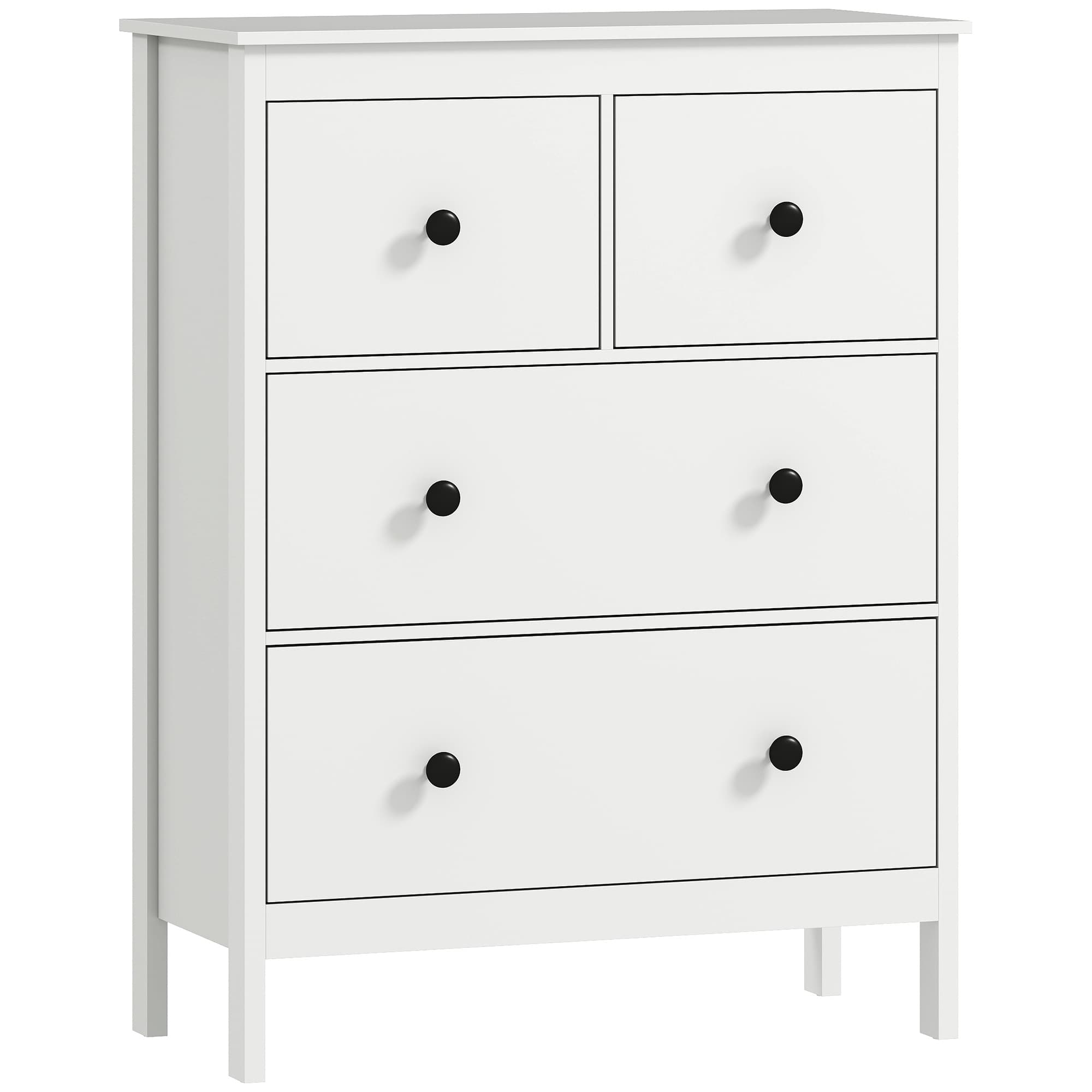 HOMCOM Modern Chest of Drawers, 4 Drawer Dresser Clothes Storage Organiser for Living Room, Hallway, Entryway, White