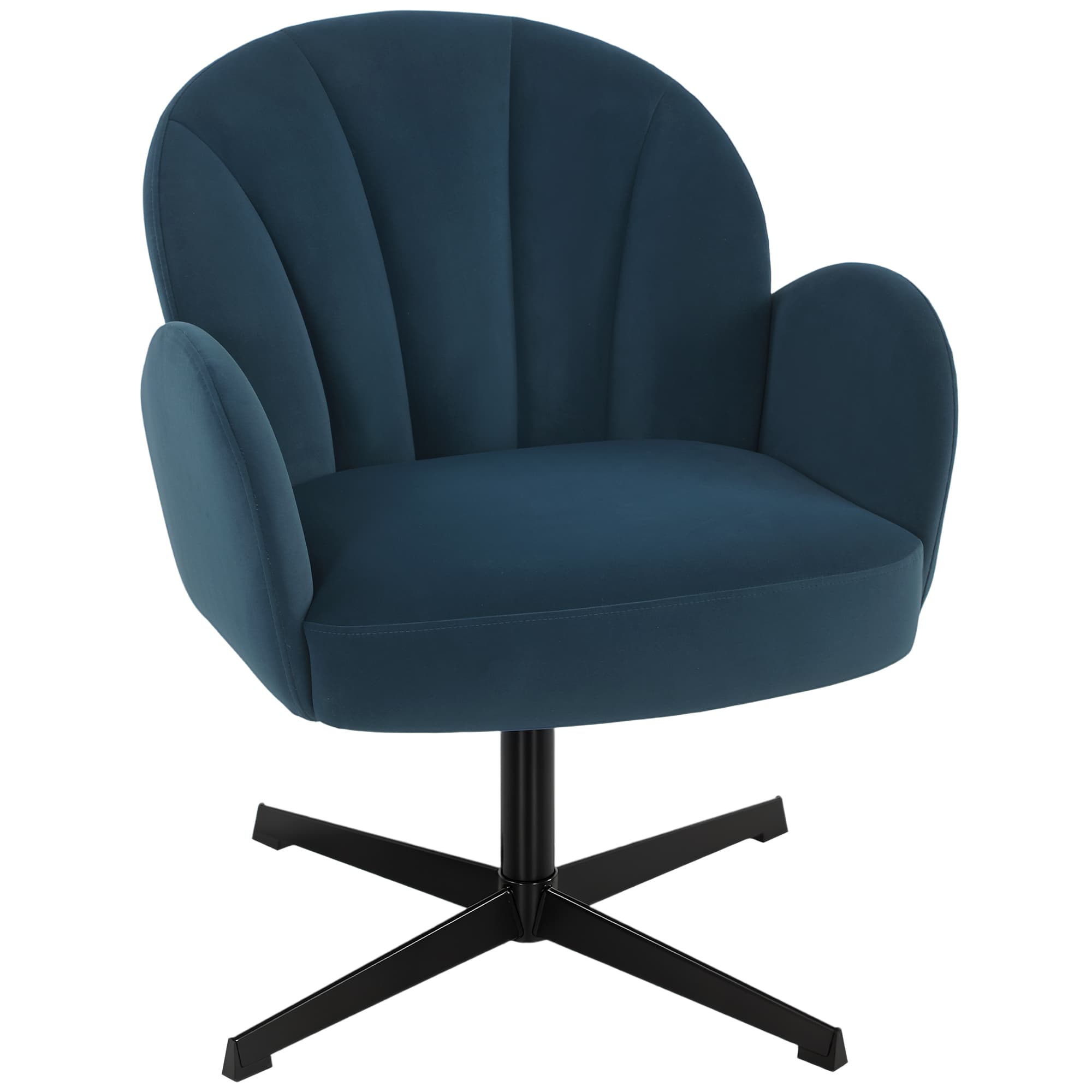 HOMCOM Swivel Accent Chair, Shell-Shaped Armchair with Spring Cushion, Metal Base, Dark Blue