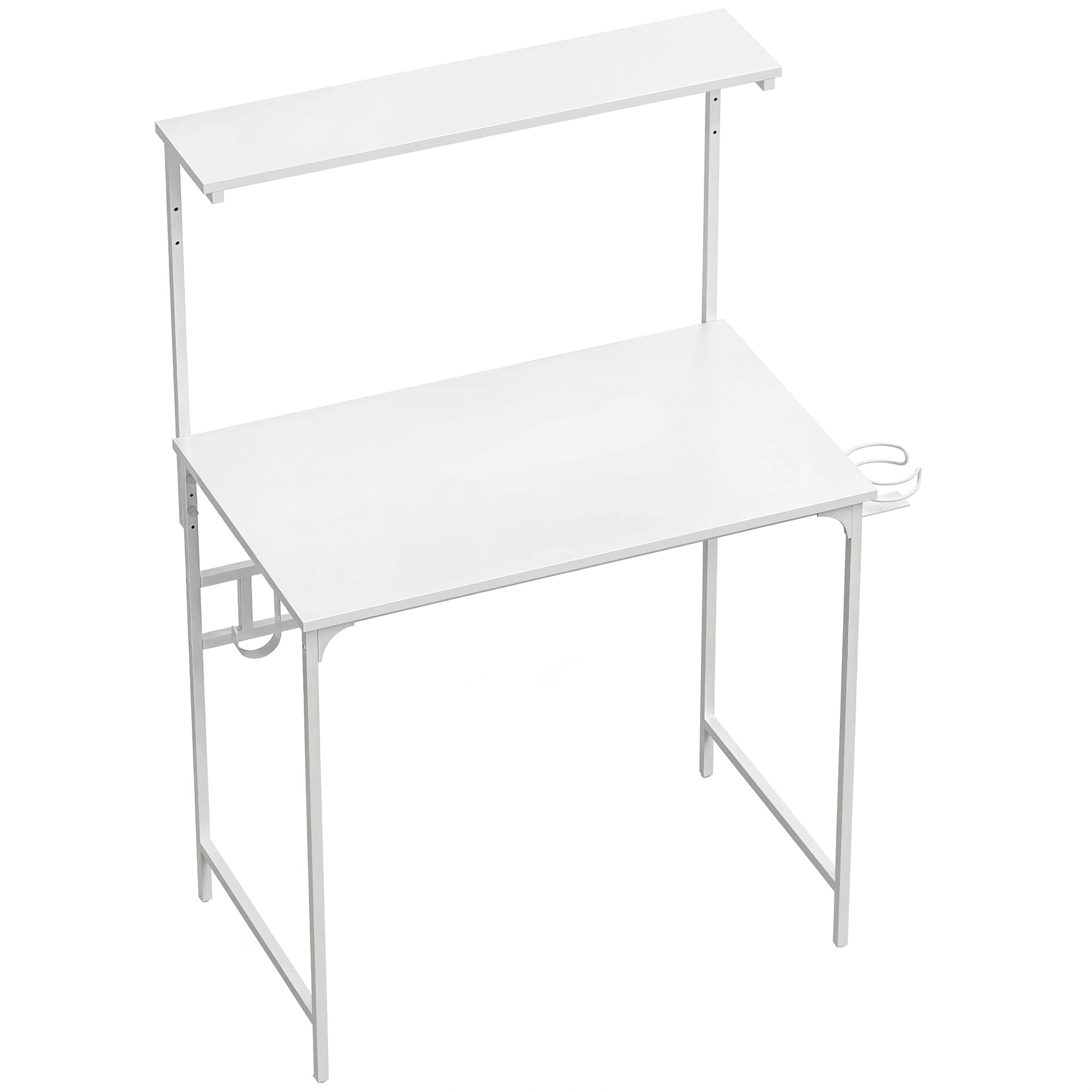 HOMCOM Computer Desk, 80cm Home Office Study Table with Hutch Shelf, Cup Holder, Headphone Hook, White