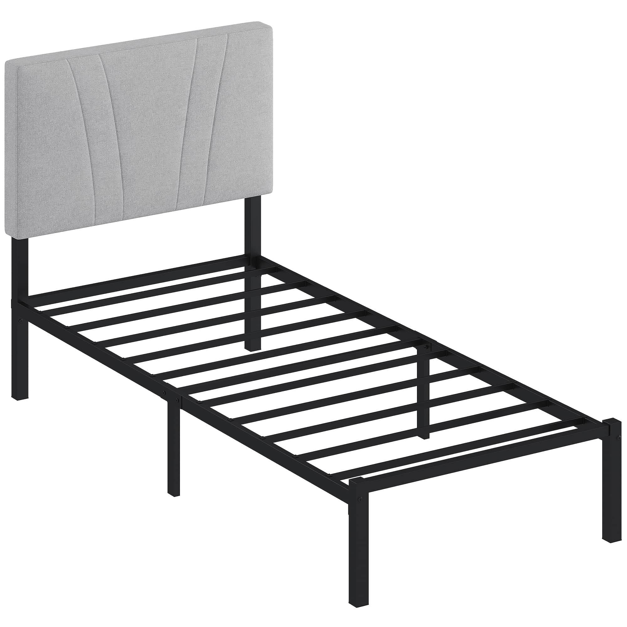HOMCOM 3FT Single Bed Frame with Upholstered Headboard and Underbed Storage, Black and Light Grey