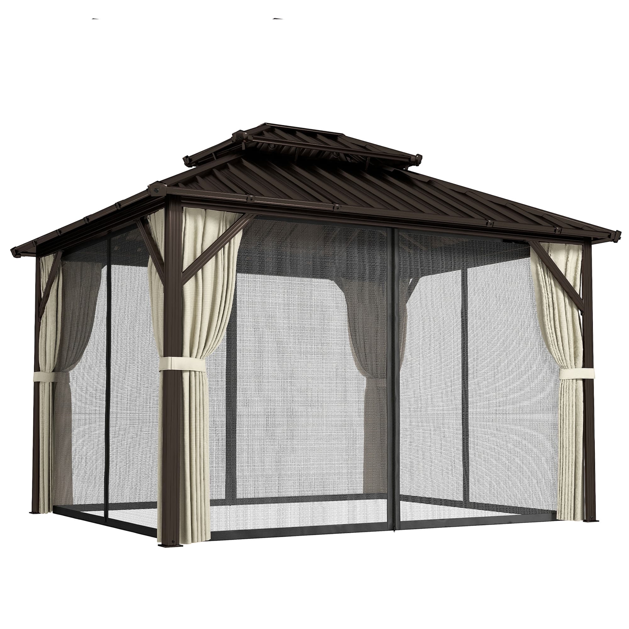 Outsunny 3x3 m Hardtop Gazebo Canopy with UPF50+ Double Galvanised Steel Roof, Aluminium Garden Gazebo Permanent Pavilion, Brown thumbnail 2