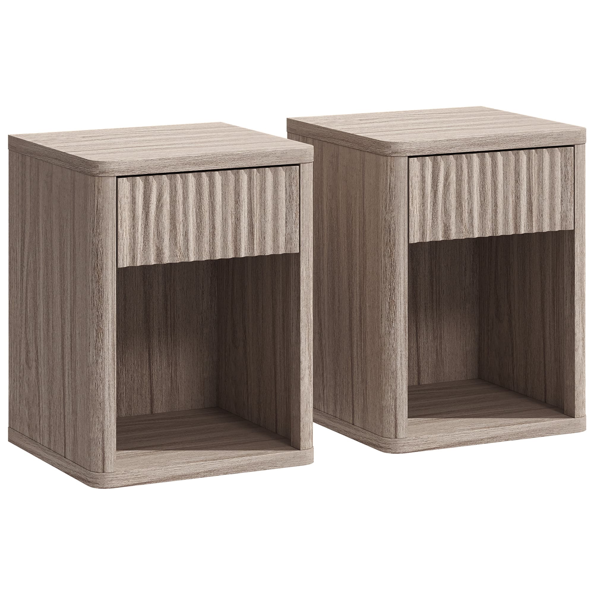 HOMCOM Modern Bedside Table Set of 2, Bedside Cabinet with Drawer and Open Shelf, Side End Table, Nightstand for Bedroom, Oak