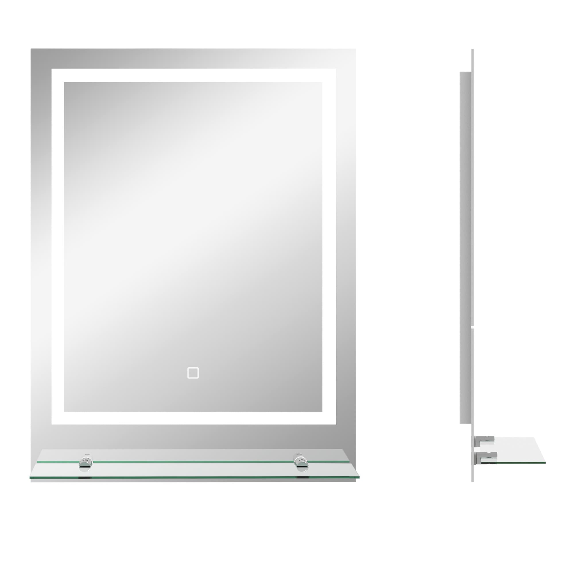 kleankin Illuminated LED Vanity Mirror: Smart Touch Anti-Fog Makeup Mirror with Shelf, 3 Colour Settings, 70x50cm | Aosom UK