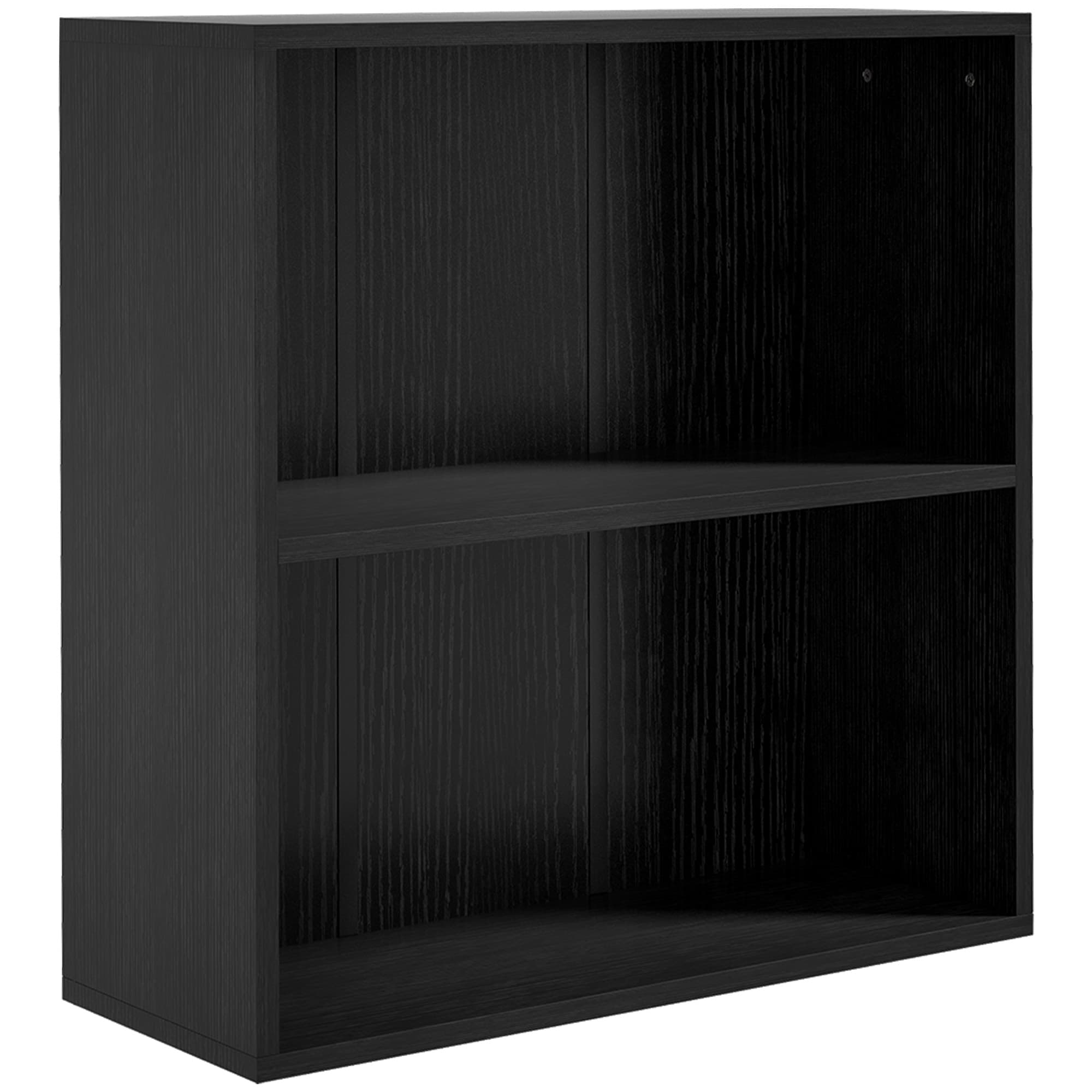 HOMCOM Low Bookcase with Adjustable Shelf, 2 Compartments, 2 Tier Bookshelf for Home Office, Living Room, Study, Black | Aosom UK