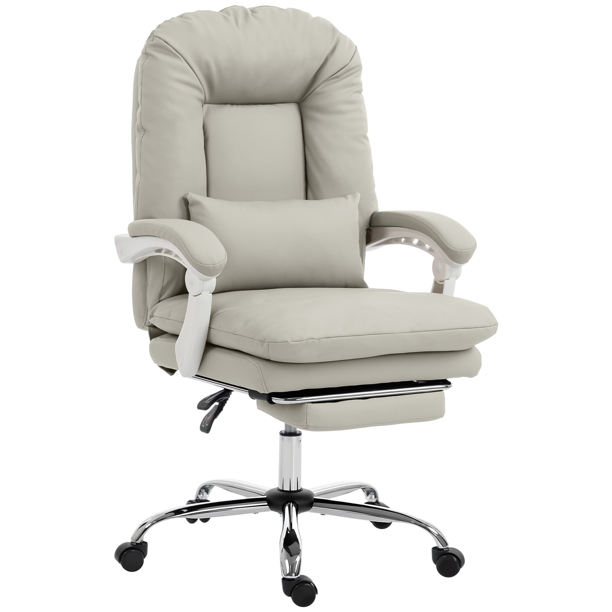HOMCOM Ergonomic Executive Office Chair, Velvet Reclining Desk Chair with Lumbar Support, Footrest, Plush Thick Cushion, Khaki