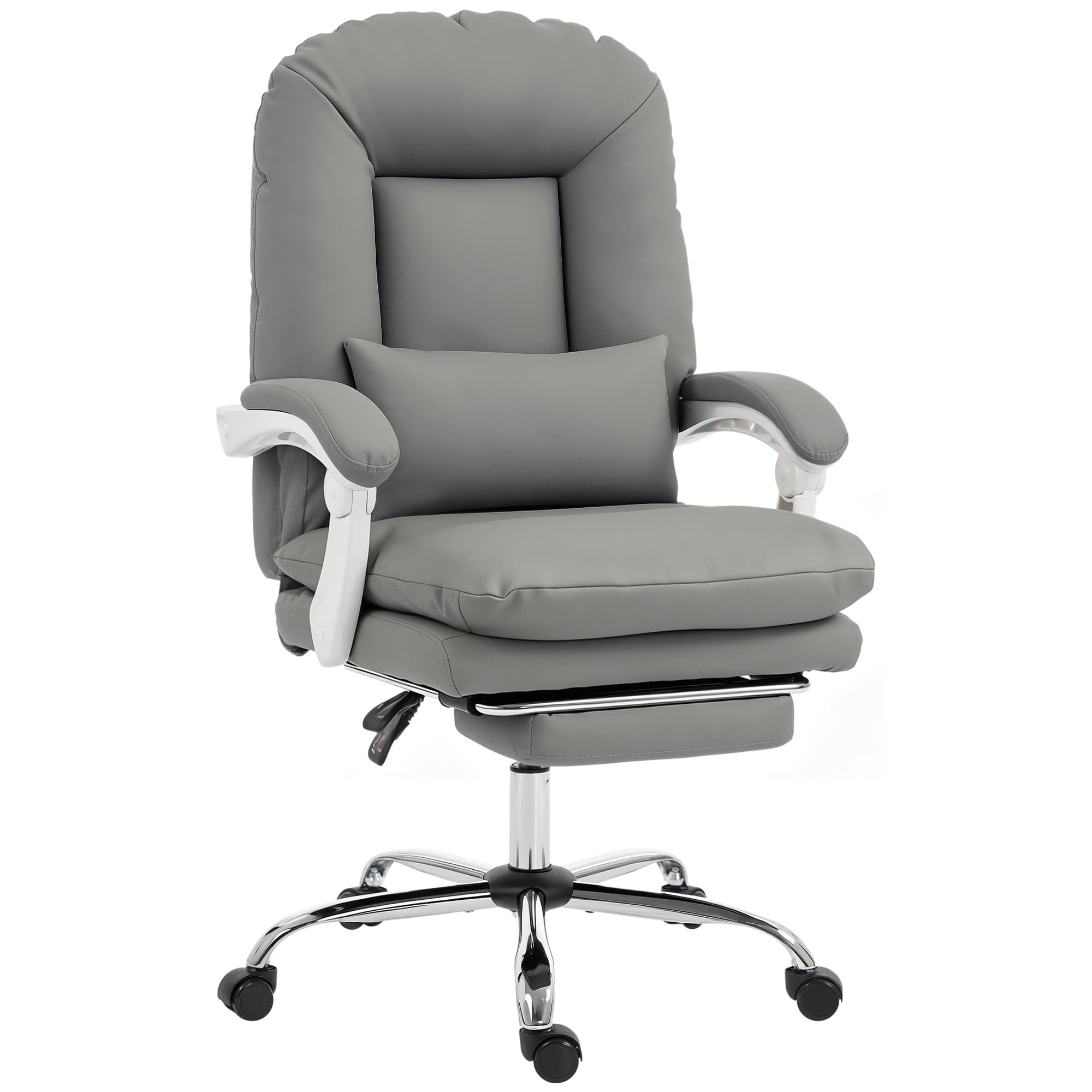 HOMCOM Ergonomic Executive Office Chair, Velvet Reclining Desk Chair with Lumbar Support, Footrest, Plush Thick Cushion, Grey