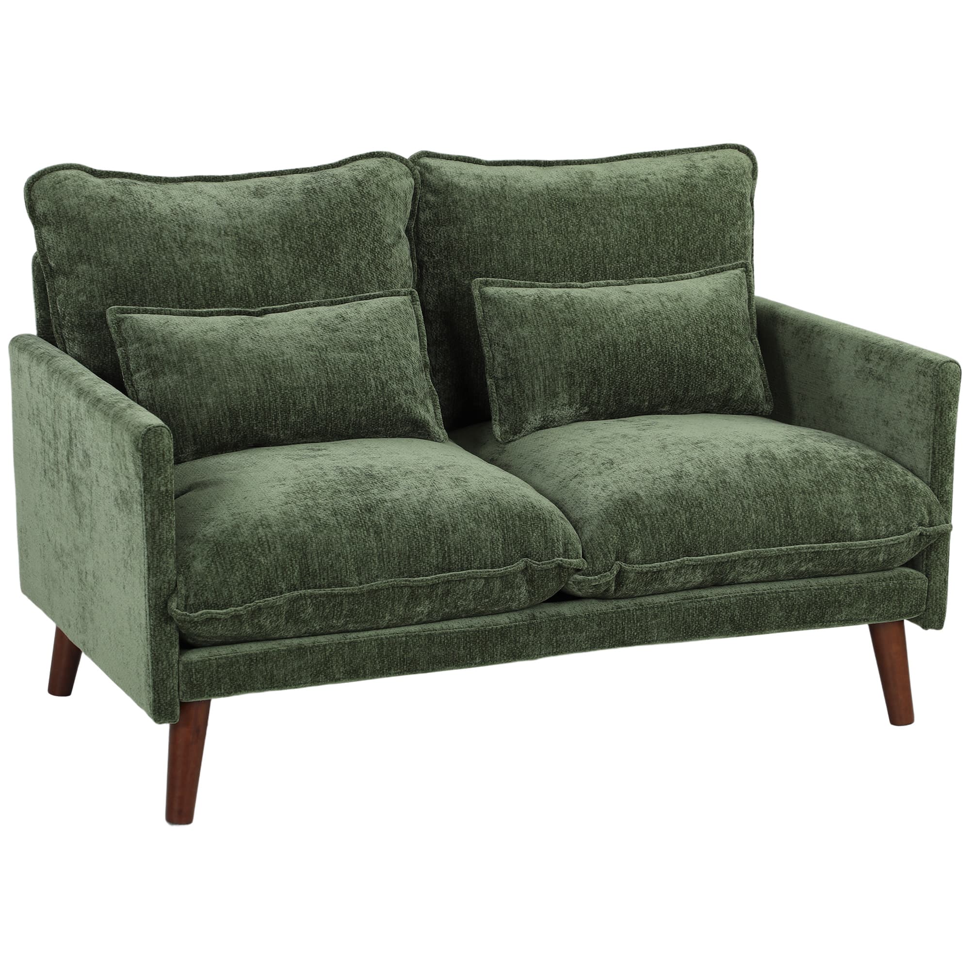 HOMCOM 2 Seater Sofa, Loveseat Sofa with Spring Cushions, Wide and Deep Seat, Wood Legs, Green