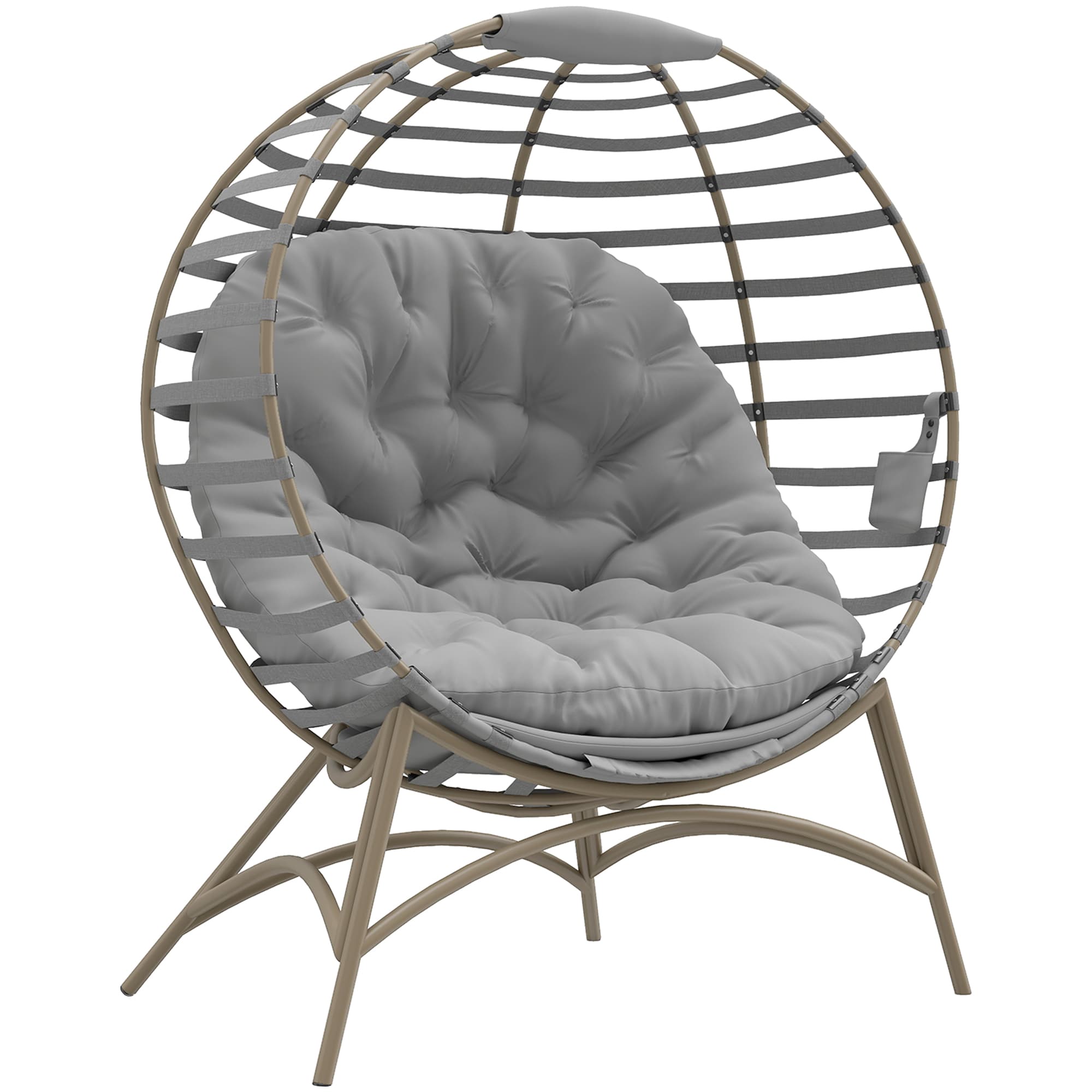 Outsunny Egg Chair with Cushion & Side Pocket - Light Grey
