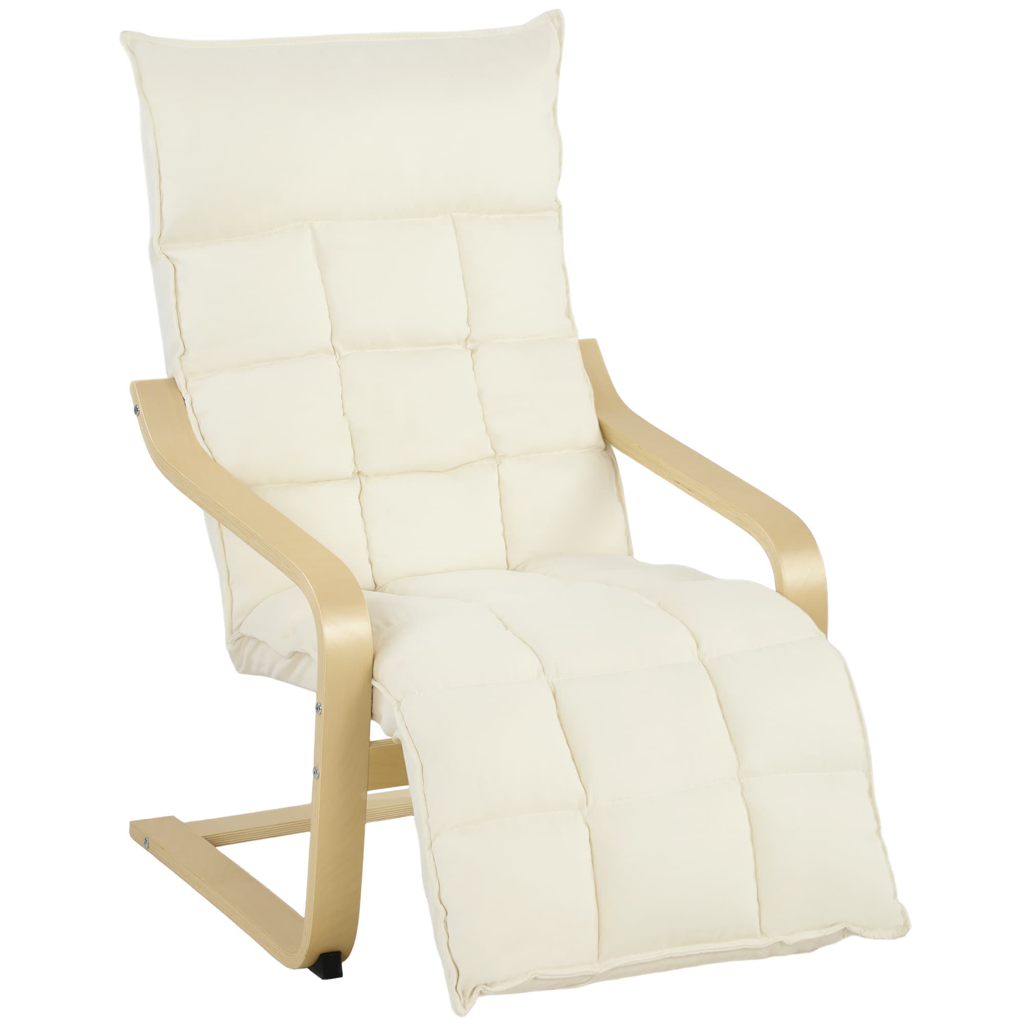 HOMCOM Modern Accent Chair, Leisure Lounge Chair Armchair with Footrest, Plush Cushion, Curved Legs and Arms, Cream White