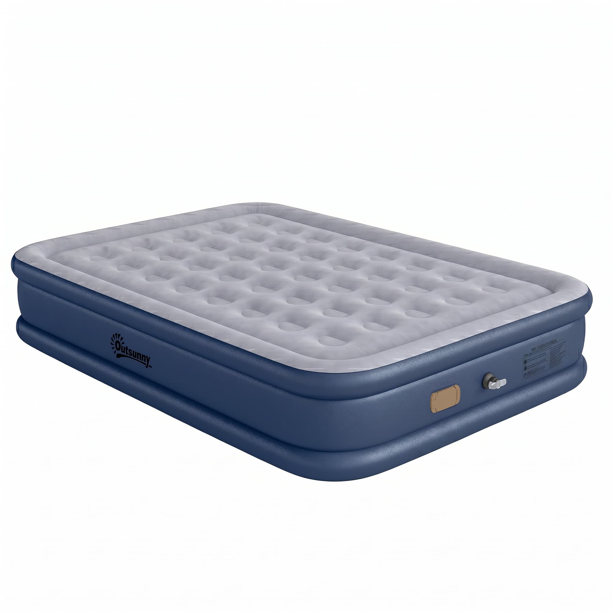 Outsunny Inflatable Mattress, Double Air Bed with Built-in Electric Pump, 3 Mins Inflation, Flocked Surface, Grey