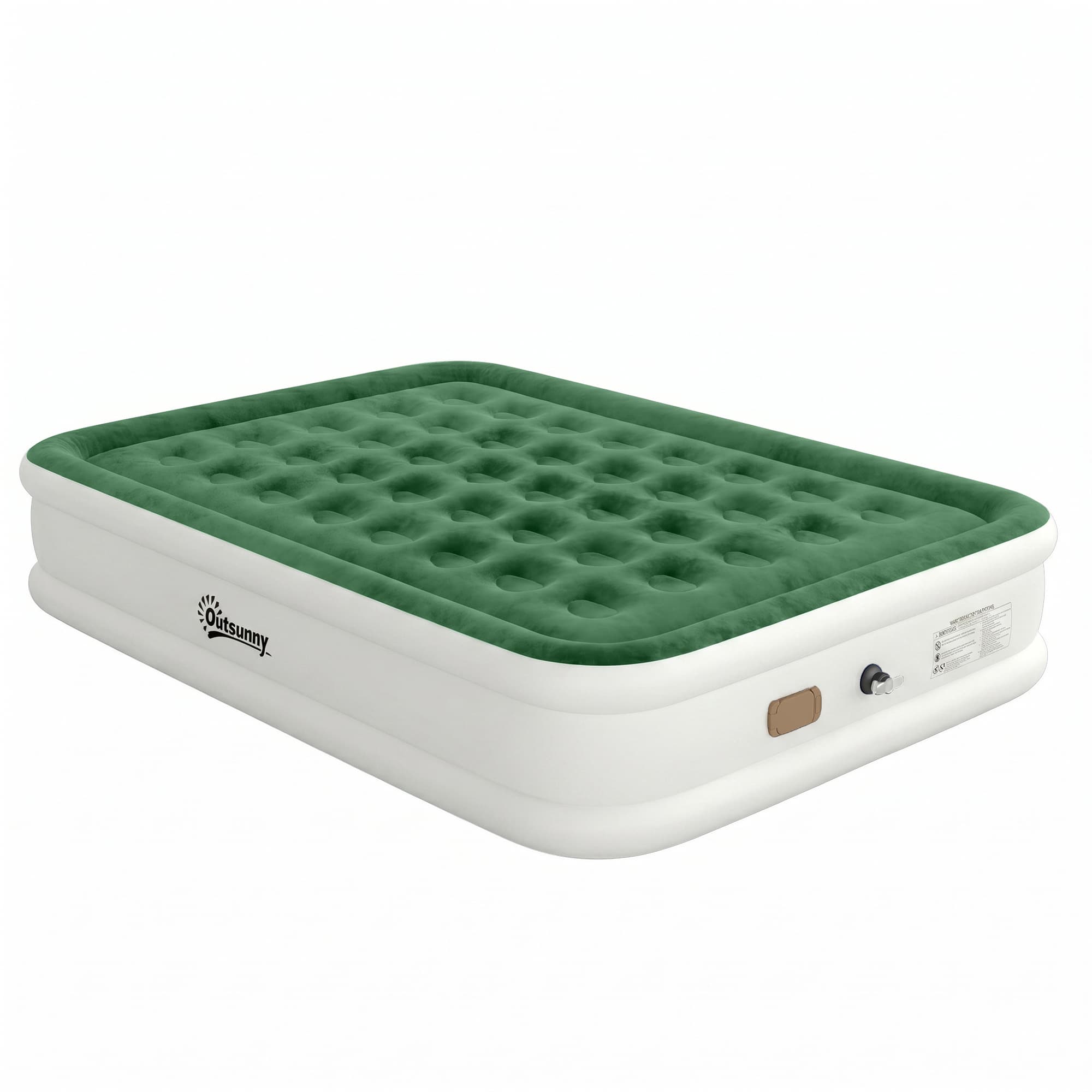 Outsunny Inflatable Mattress, Double Air Bed with Built-in Electric Pump, 3 Mins Inflation, Flocked Surface, Dark Green