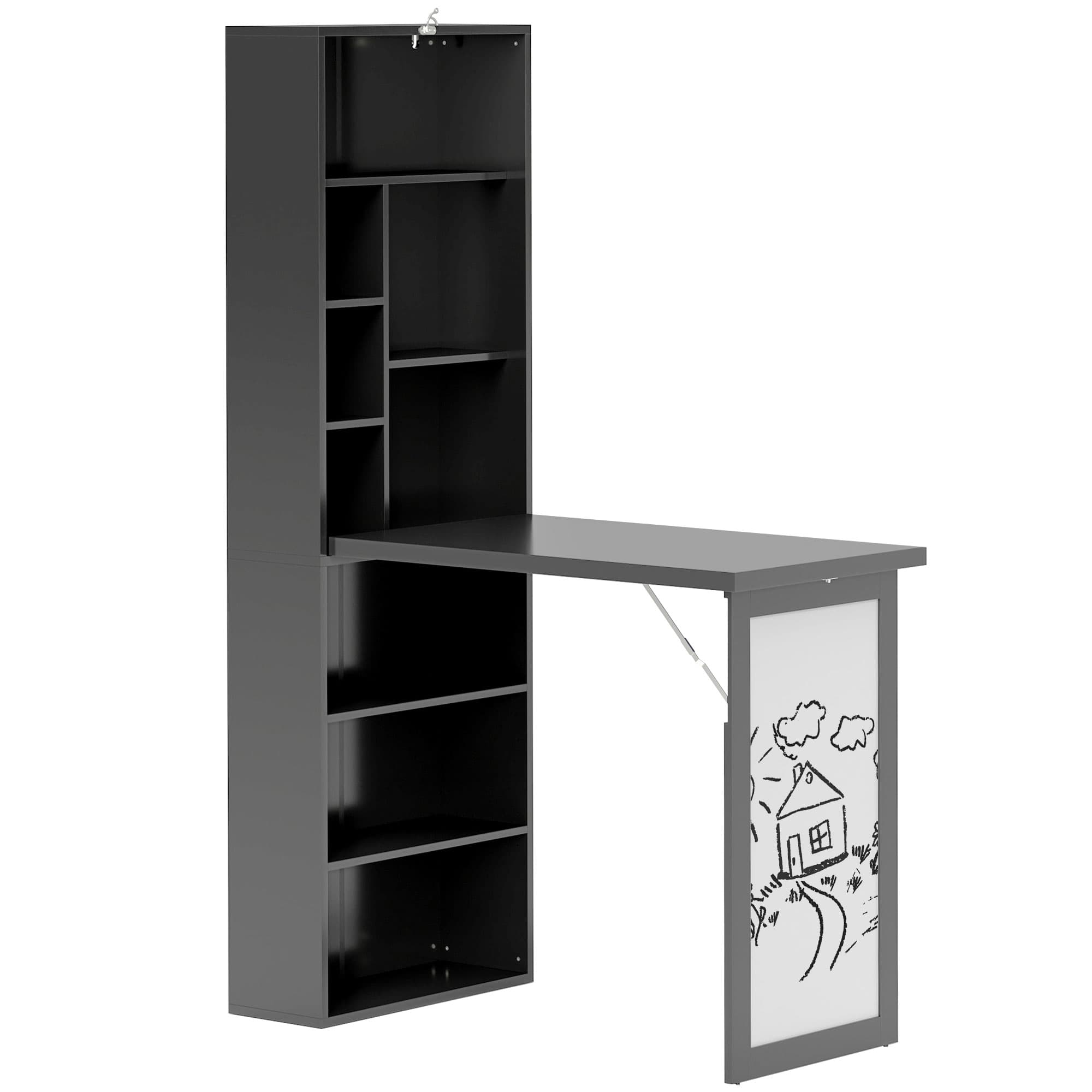 HOMCOM Three-Part Work Desk, with Storage and Chalkboard - Black