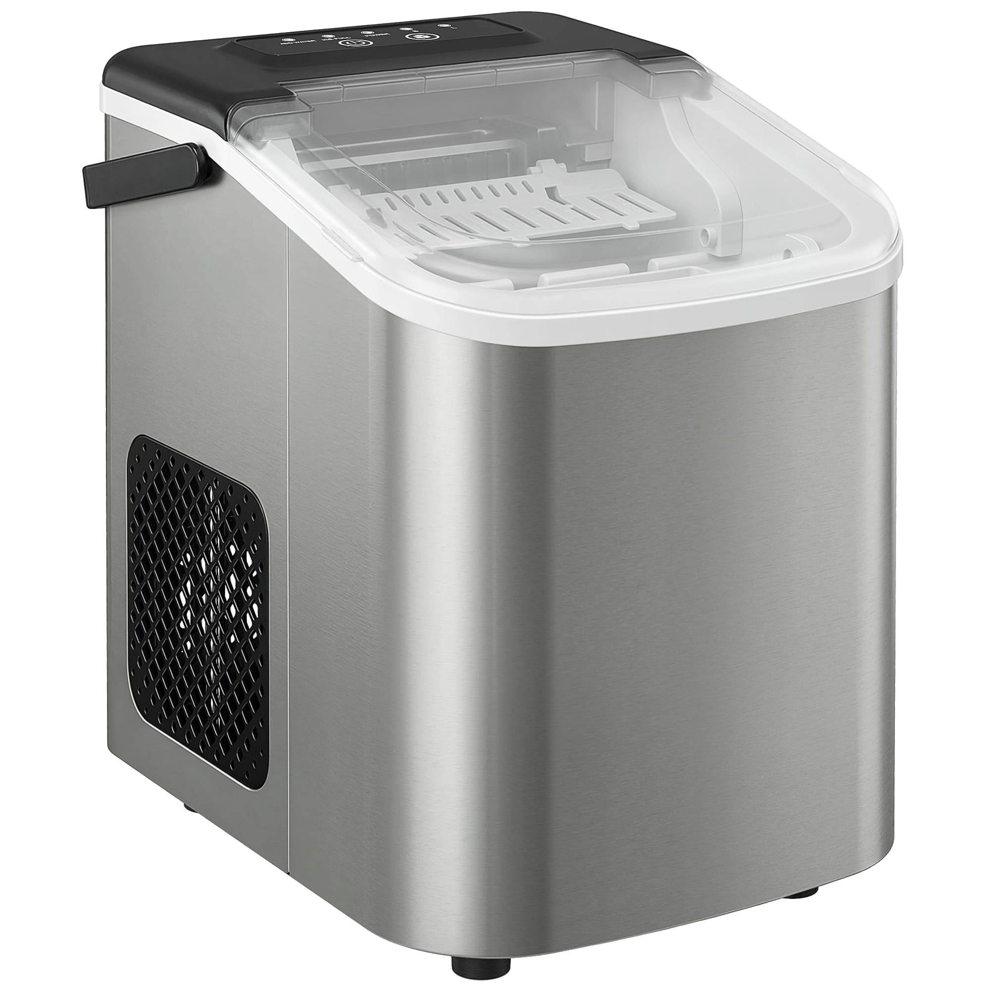 HOMCOM Ice Maker Machine Countertop, 9 Cubes Ready in 7 Mins, 12 KG in 24Hrs, 2 Sizes of Bullet, Self-Cleaning Ice Machine with Portable Handle, Scoop and Basket for Home Kitchen Office RV