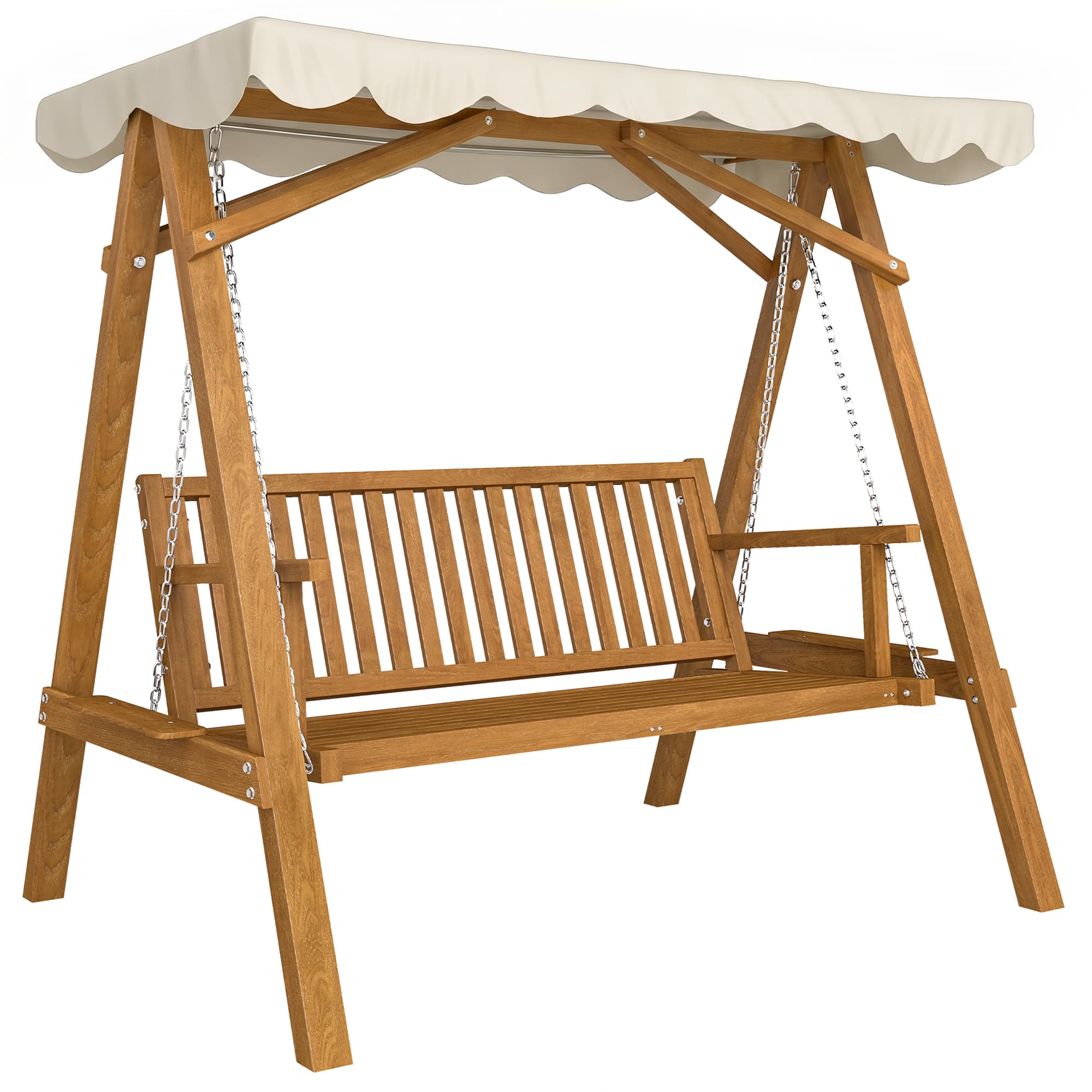 Outsunny Waterproof 3 Seater Wooden Garden Swing Seat Swing Chair Outdoor Hammock Bench Furniture, Cream White | Aosom UK