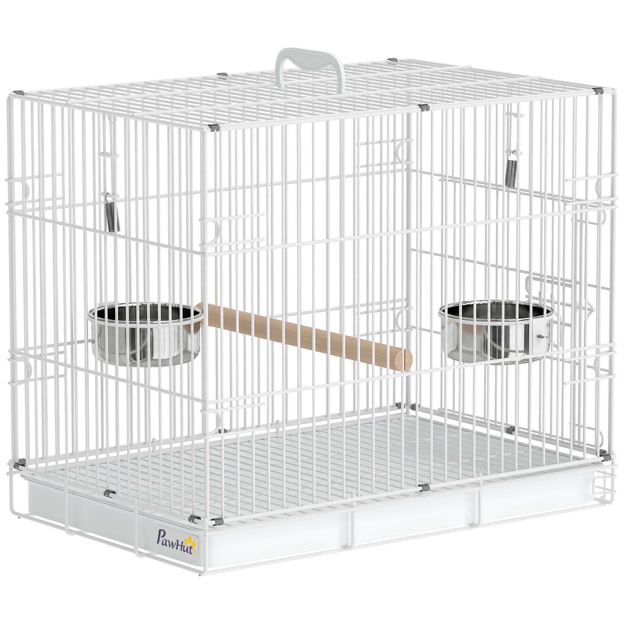 PawHut Bird Cage Foldable Portable Budgie Cage with Wooden Perch 2 Bowls for Travel 49 x 31 x 40 cm Black