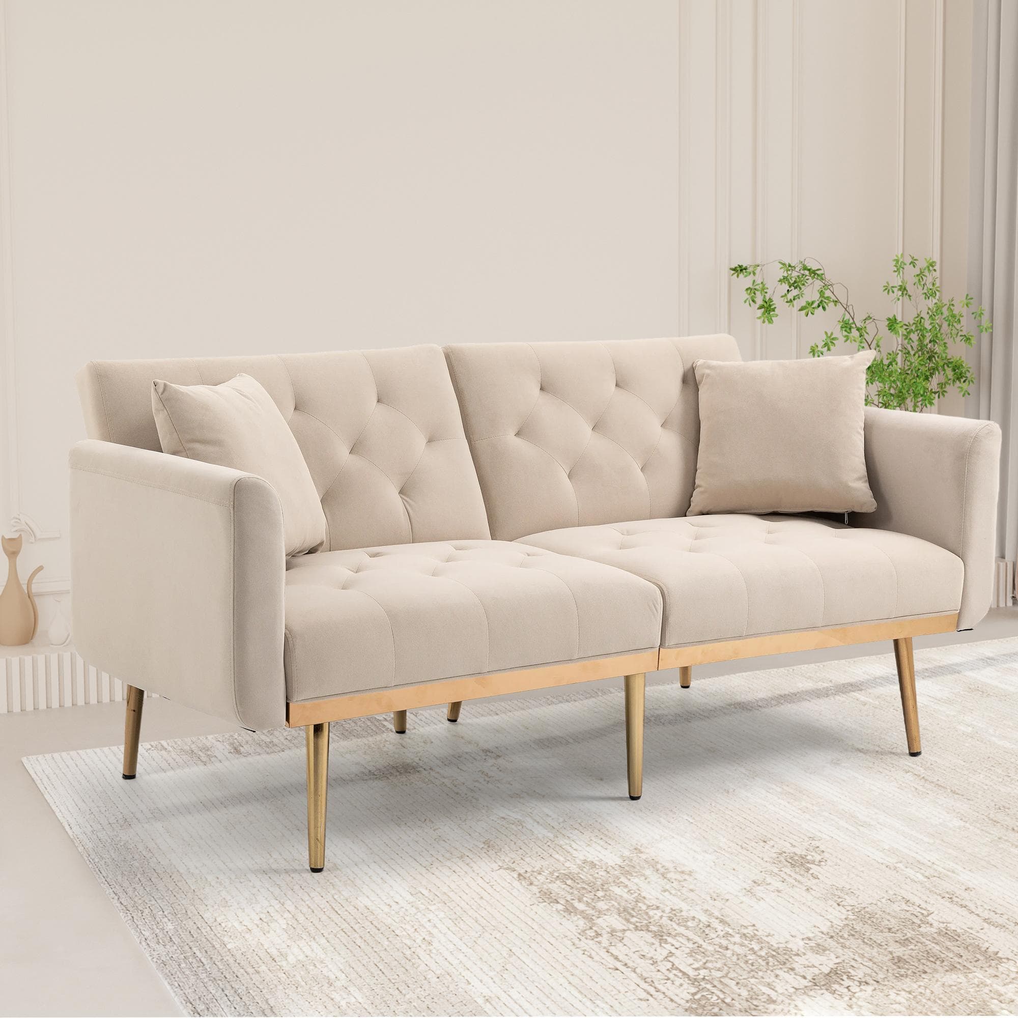 Modern 2-Seater Sofa with 3-Position Adjustable Backrest, Convertible Loveseat with Thick Padded Cushions, 165L x 72.5W x 75H cm, Beige | Aosom UK