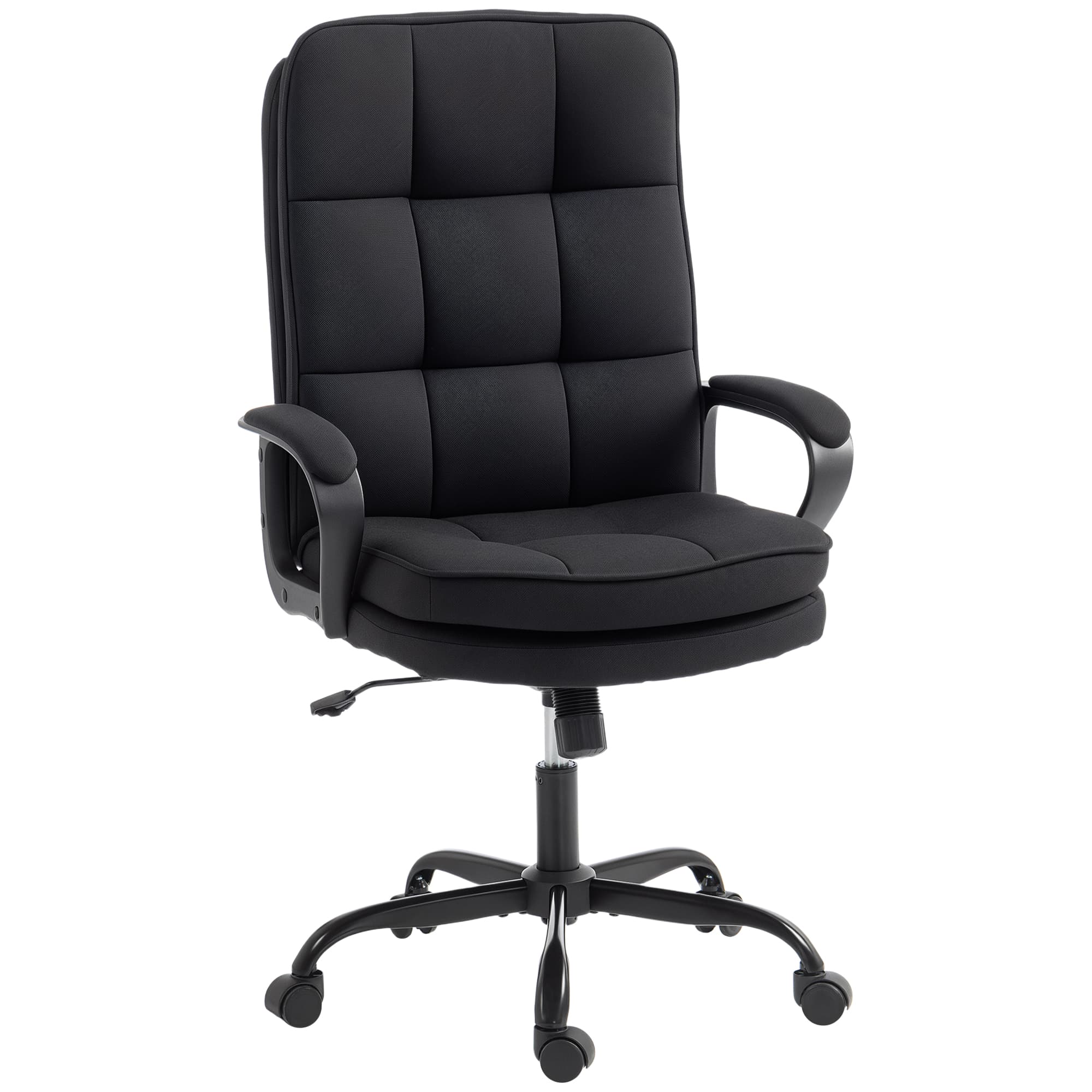 HOMCOM Double Padded Linen-Look Office Chair - Black