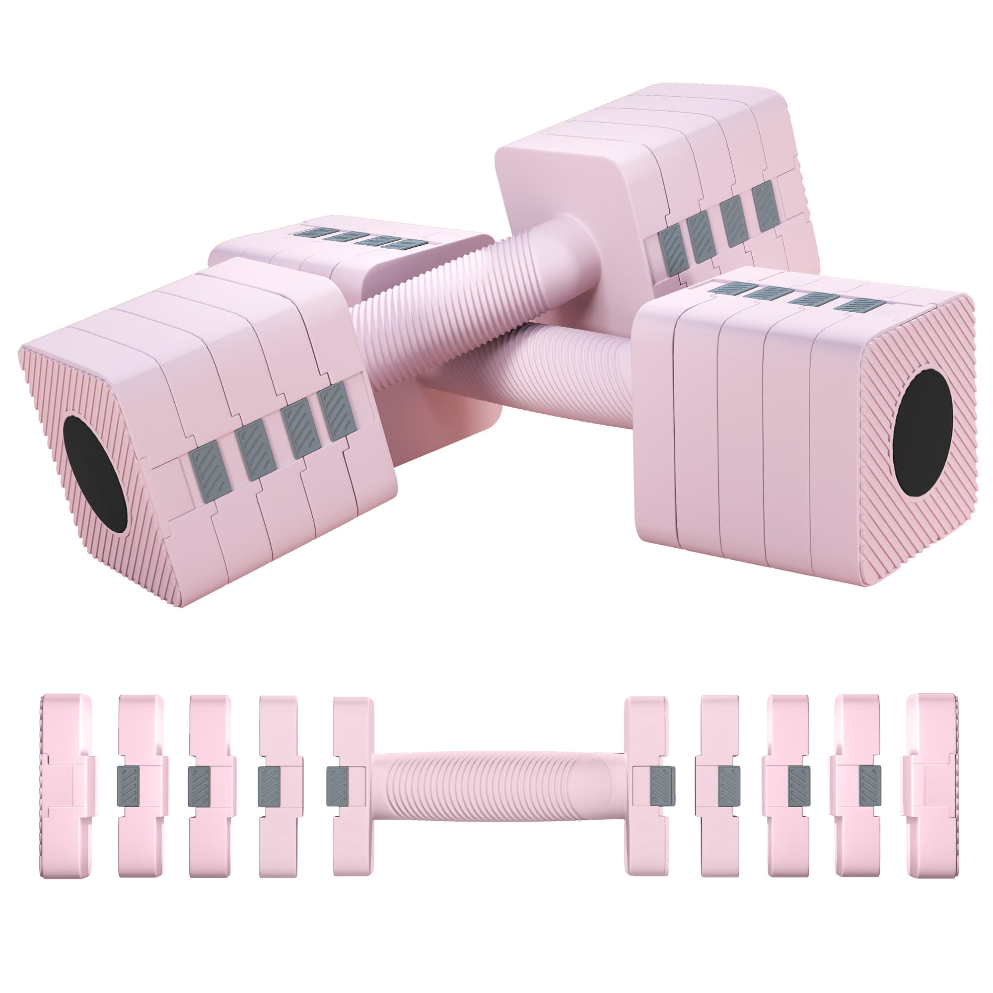 SPORTNOW Adjustable Dumbbell Set of 2, Each 1/2/3/4/5 kg Weight, 5-in-1 Weights Dumbbells Set with Non-Slip Handle, Pink