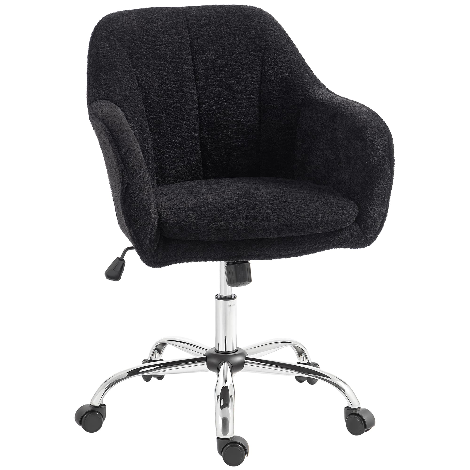 HOMCOM Modern Makeup Vanity Chair, Snow Flannel Office Chair with Tub Back, Black