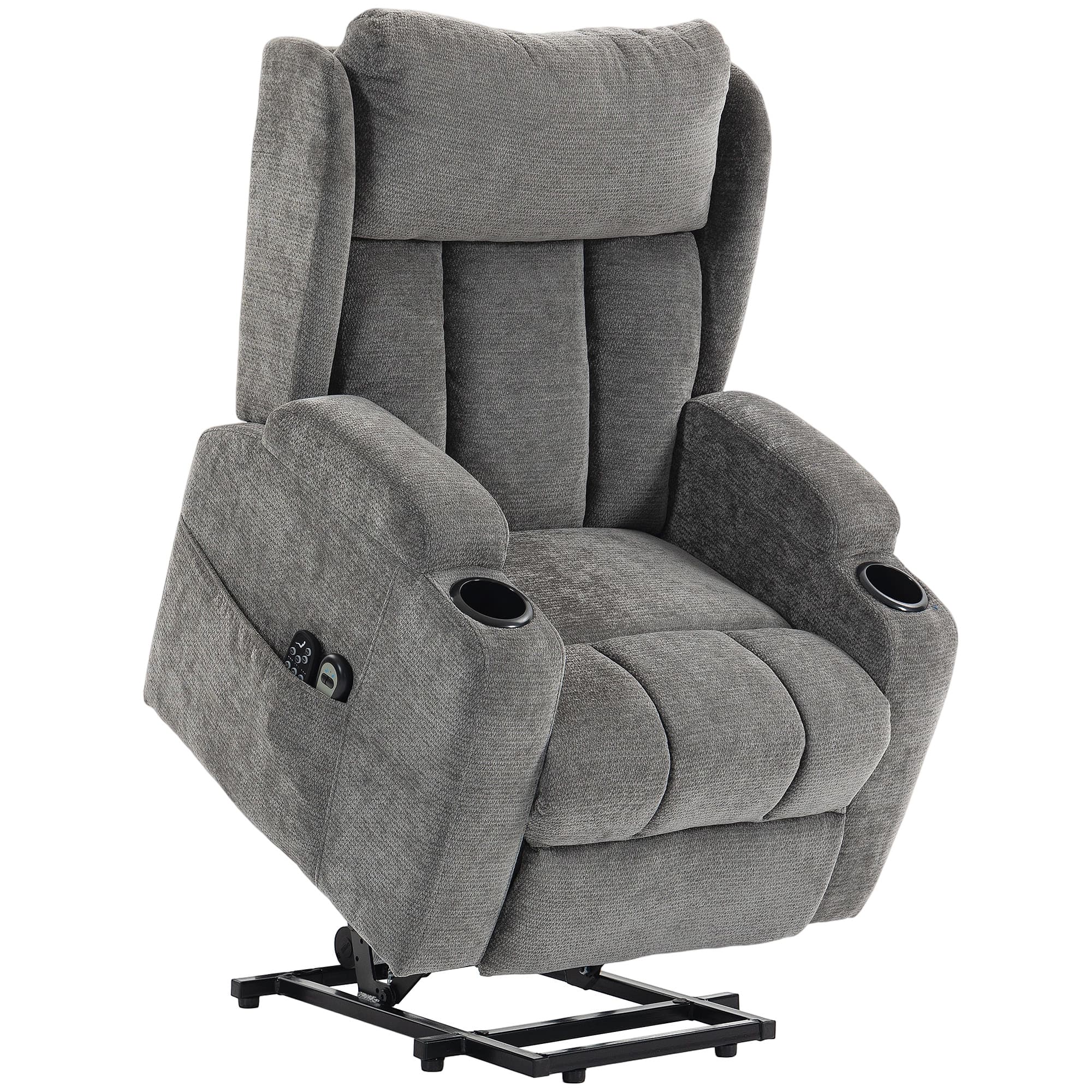 HOMCOM Power Lift Recliner Chair with Vibration Massage and Heat, Chenille Riser and Recliner Armchair for Elderly, Grey