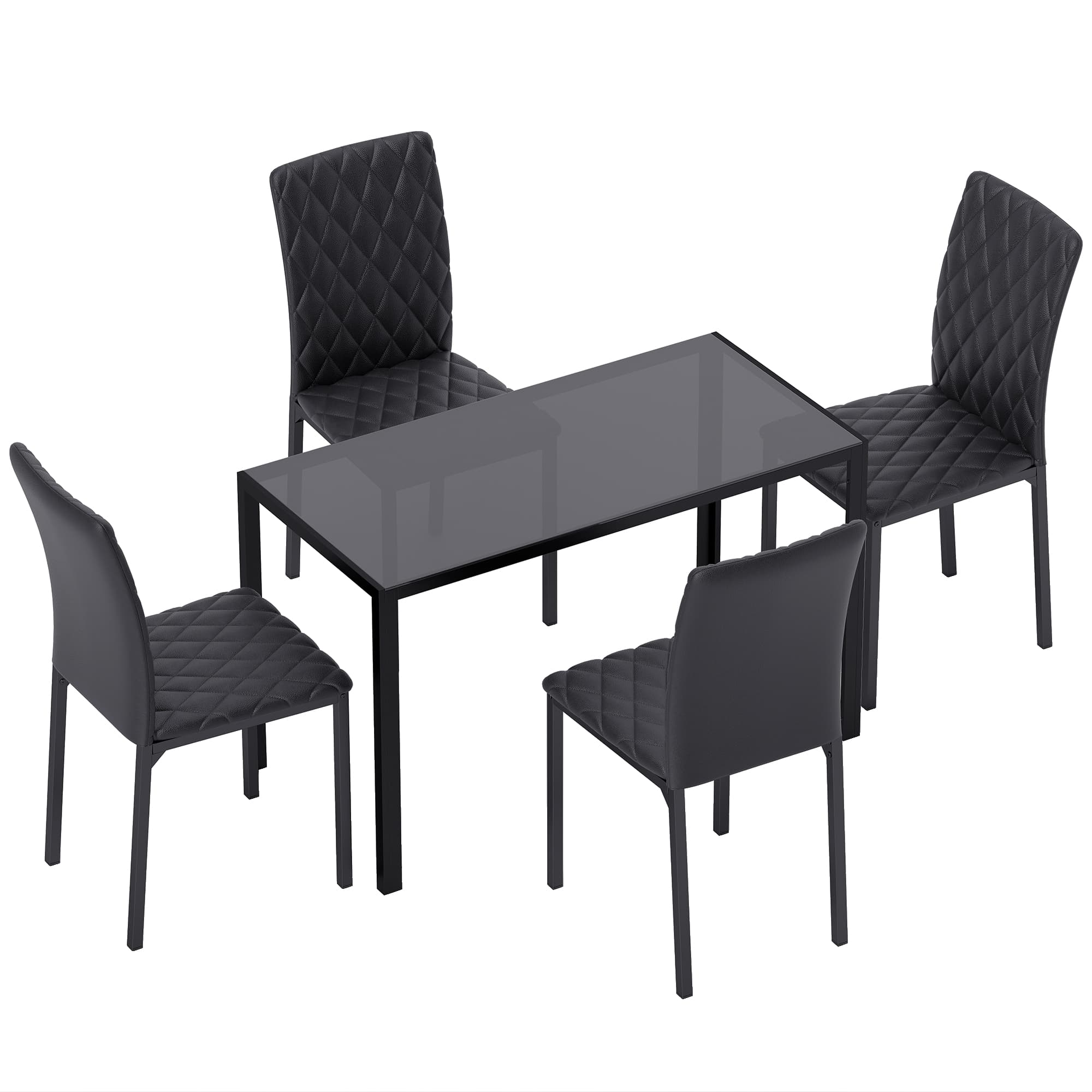 HOMCOM 5 Piece Dining Set, Kitchen Table with Glass Top, Faux Leather Chairs, Black