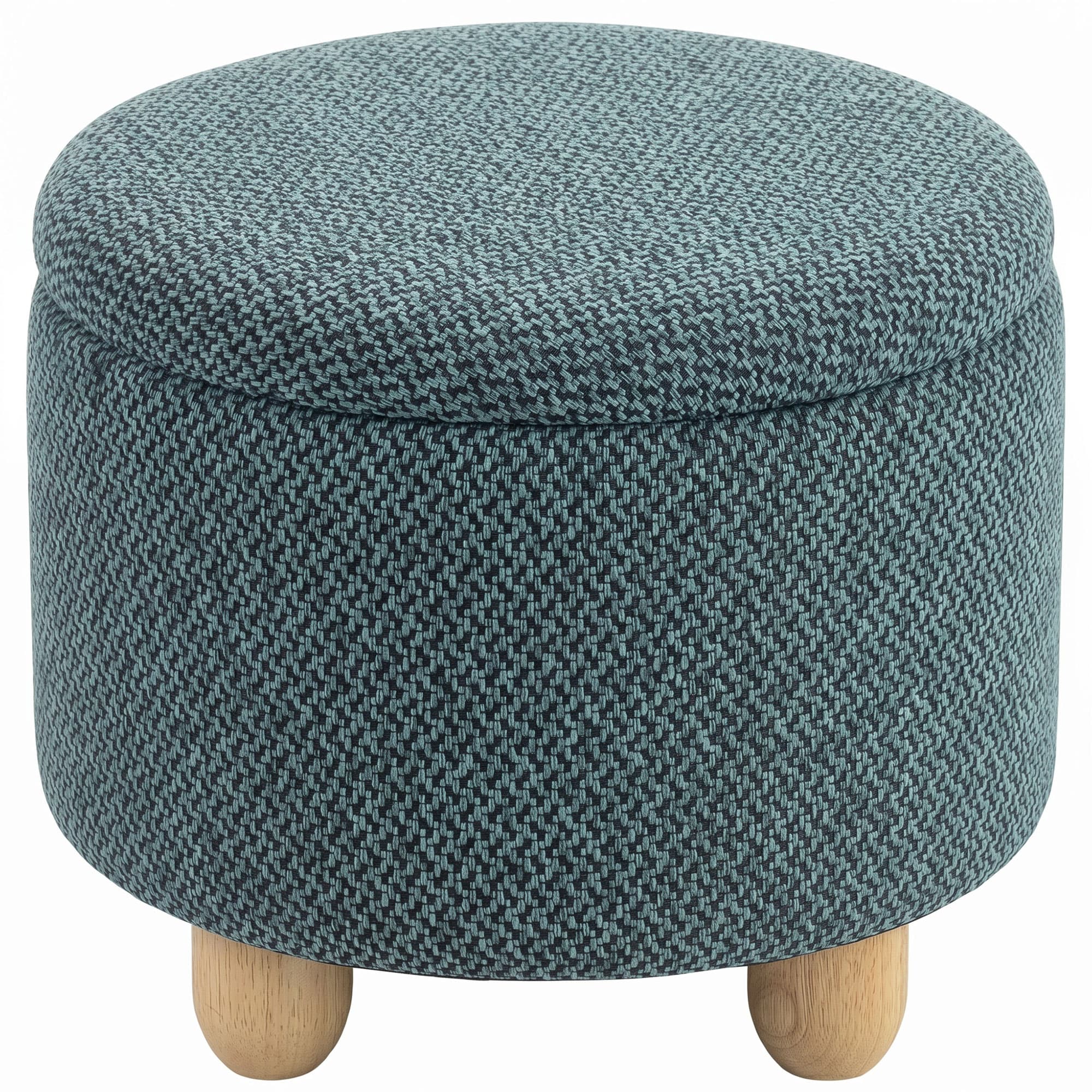 HOMCOM Storage Sitting Bench with Lid, Round Storage Ottoman with Rubberwood Legs, Dark Blue