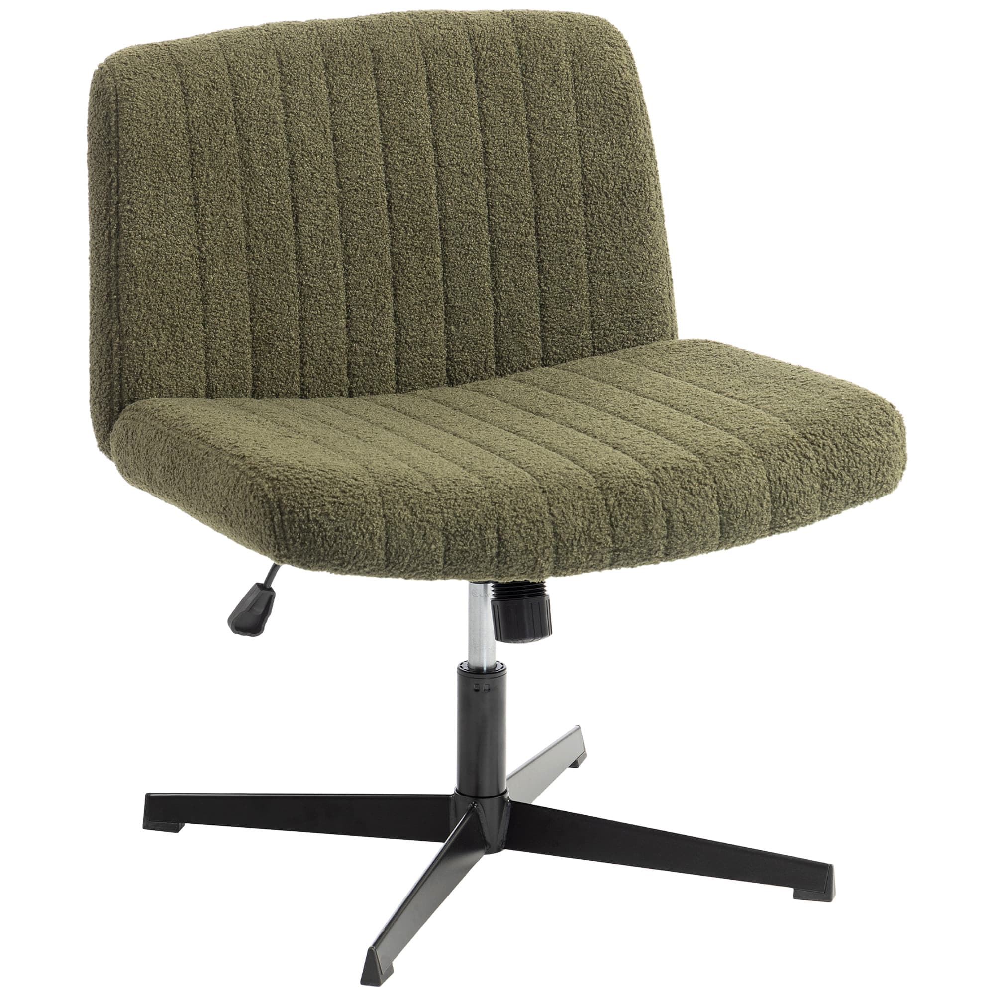 HOMCOM Teddy Fleece Criss Cross Legged Desk Chair, Armless Office Chair No Wheels, Green