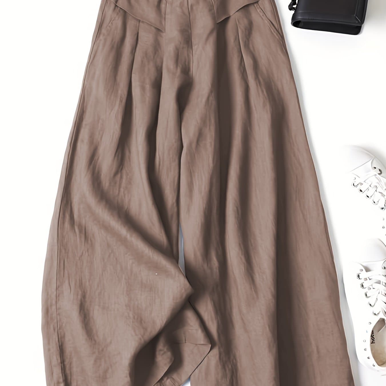 TEMU Linen Wide-leg Ankle Pants, Breathable Thin Loose -linen Skort, Ethnic Vintage Style Pants, High-quality Summer Flowy Loose Breathable Trousers