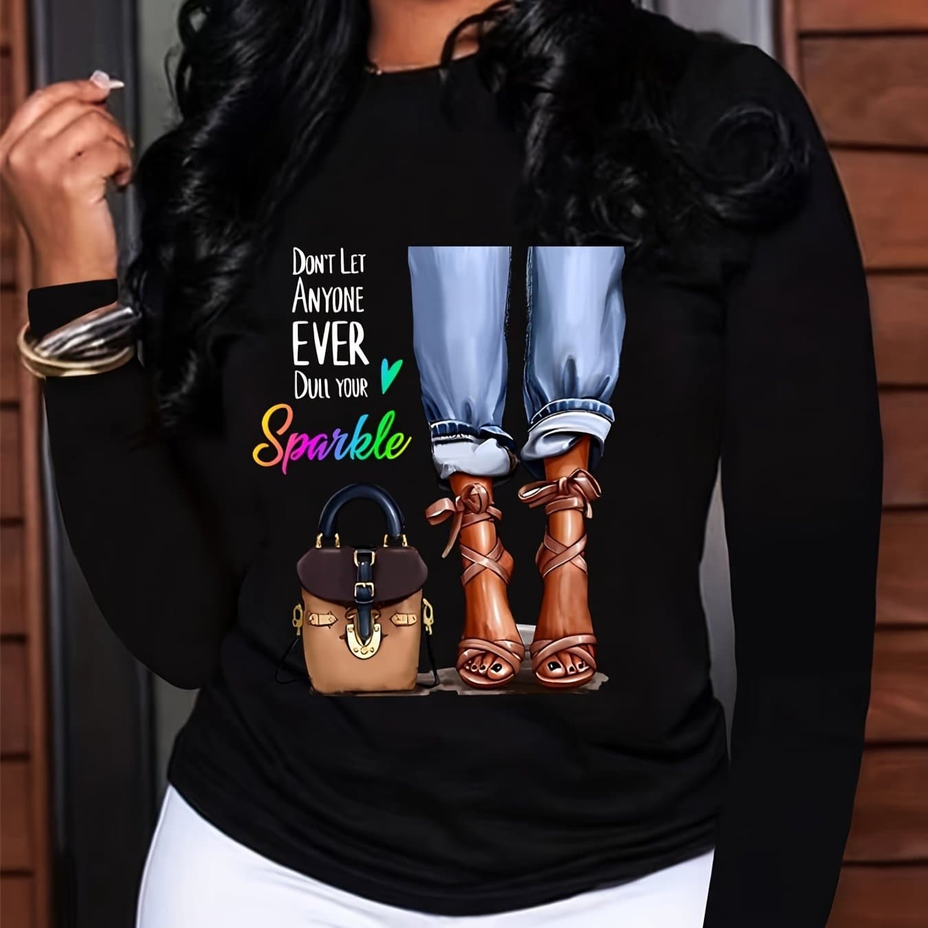 TEMU Graphic Print Crew Neck T-shirt, Casual Long Sleeve T-shirt For Spring & Fall, Women's Clothing